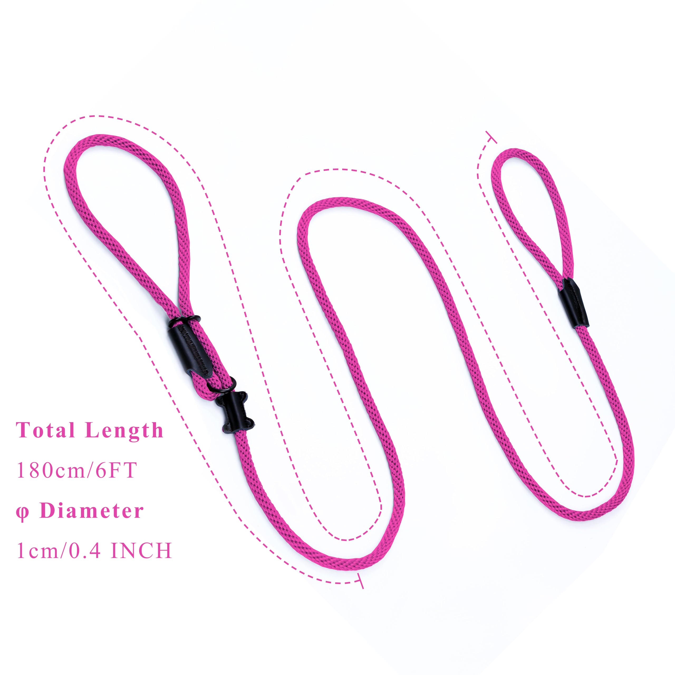 Multifunctional Figure 8 Padded Head Halter Walking Training Leather Stopper Slip Lead Dog Rope Leash (Hot Pink)