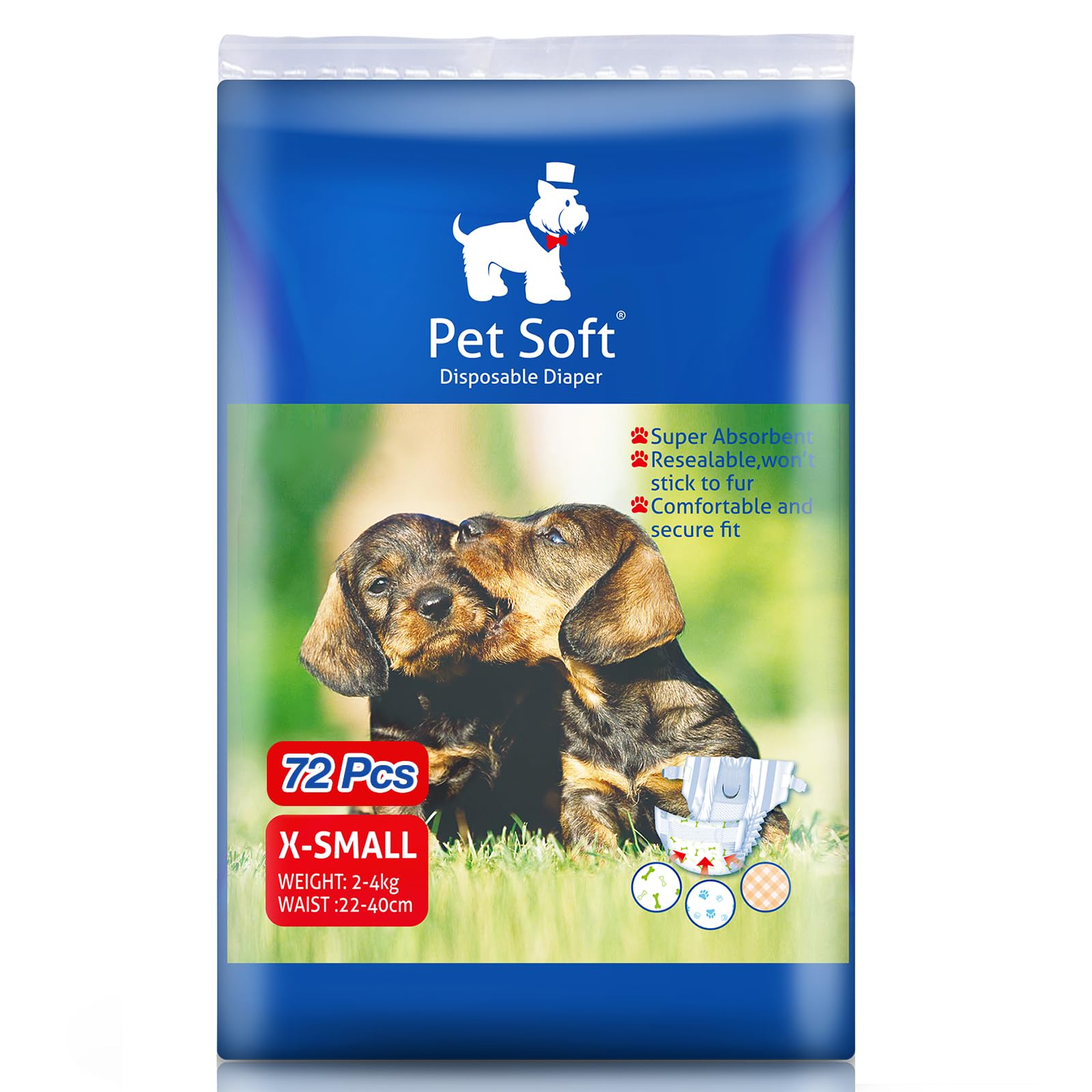 Pet Soft Dog Diapers Female - Disposable Puppy Diapers, Cat Diaper 72Pcs Xsmall