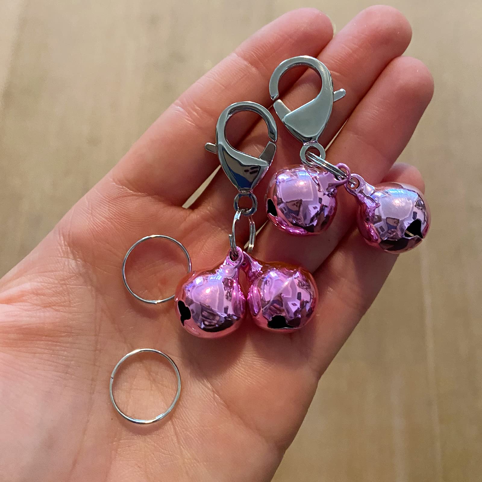 Ivia Pet 4 Sets Cat Bell For Dog Collar Charm Training Pet Pendant Accessories With 2 Pack Stainless Steel Dog Tag Clips(2 X-Small Pink)