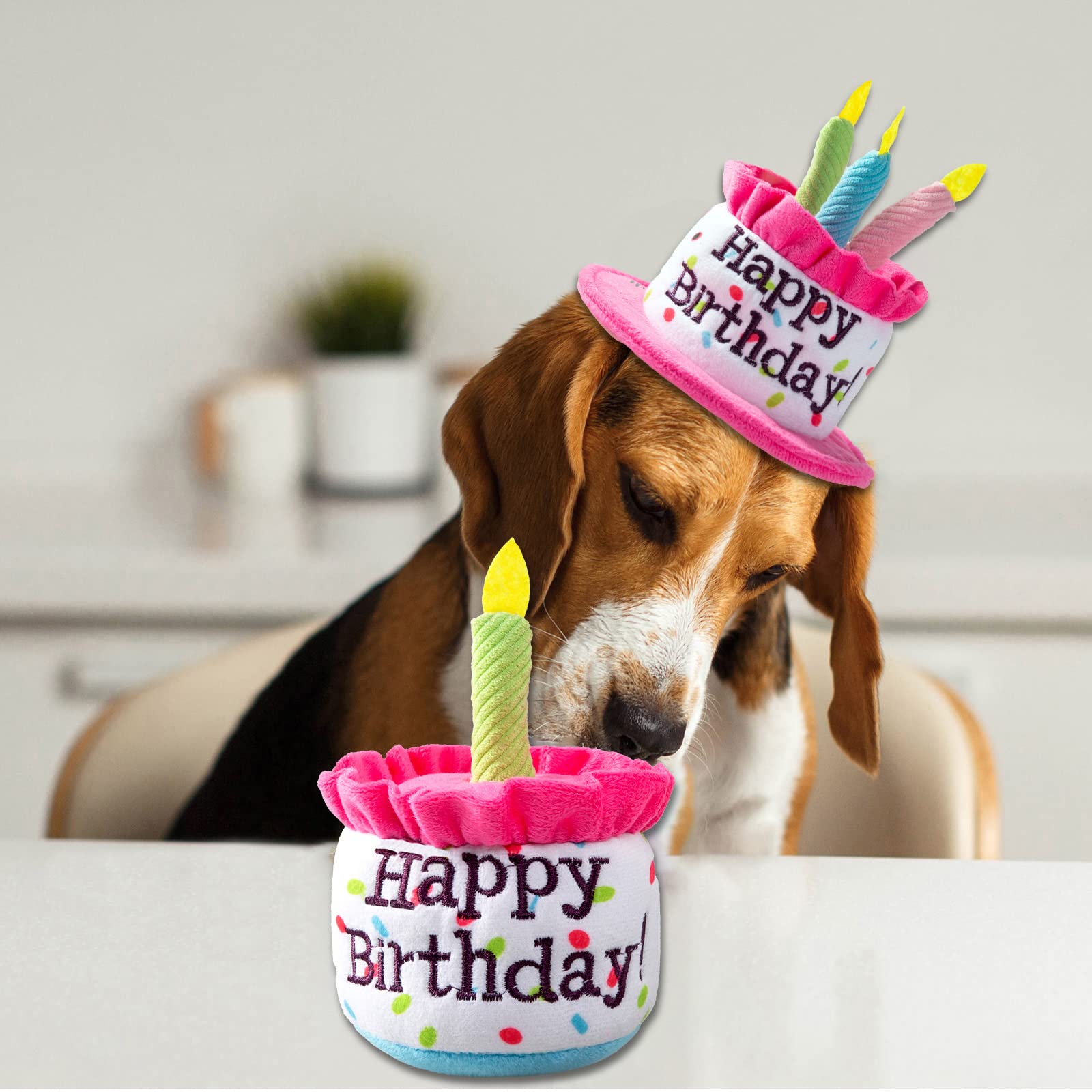 Ushang Pet Dog Birthday Cake Toys, Happy Birthday Cake Shaped Squeaky Dog Toys For Medium & Large Dogs | Funny Dogs Gifts |Plush