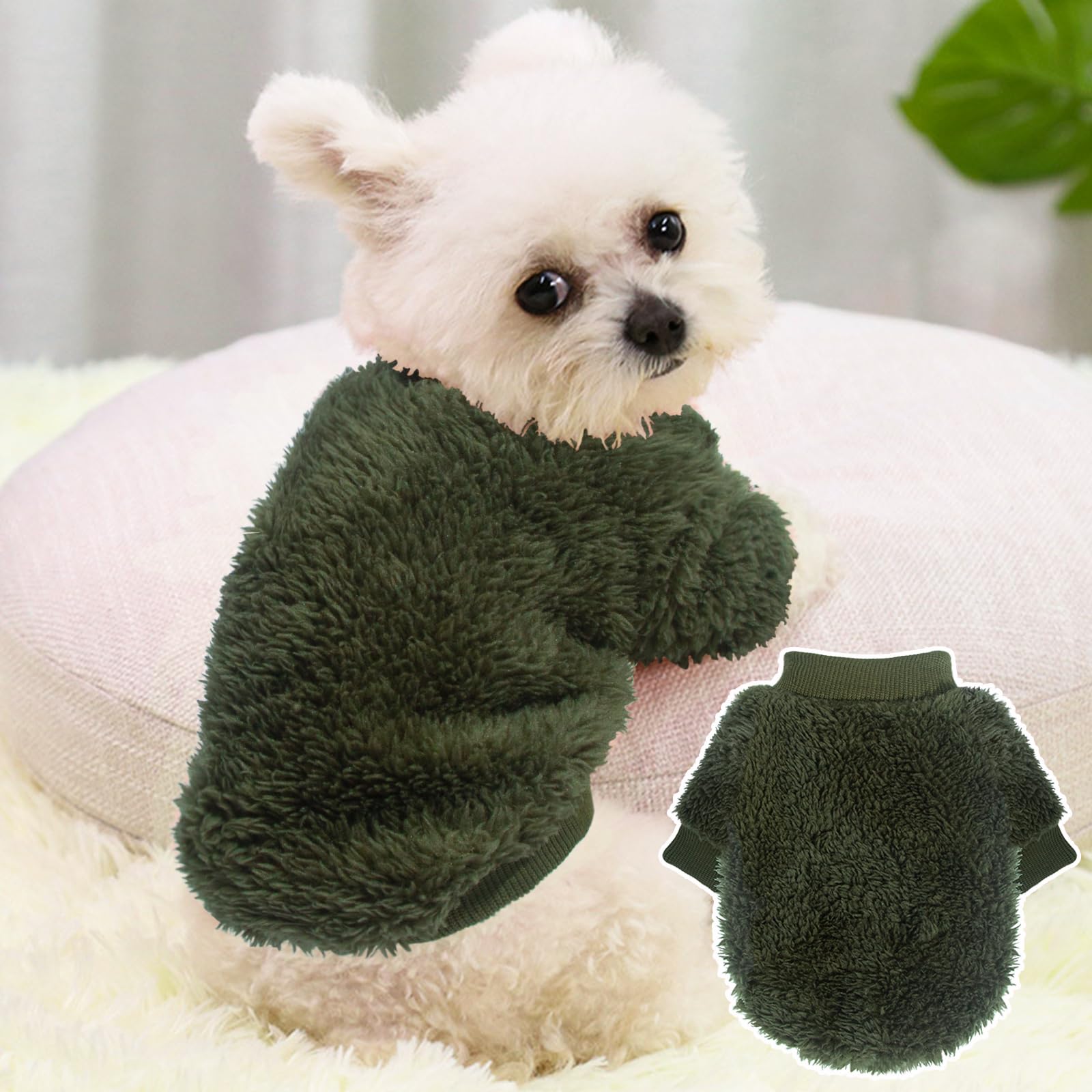 2-Piece Dog Sweater Set For Puppies & Small Dogs - Warm Fleece Chihuahua Sweater For Boys & Girls, Blue & Dark Green, Medium