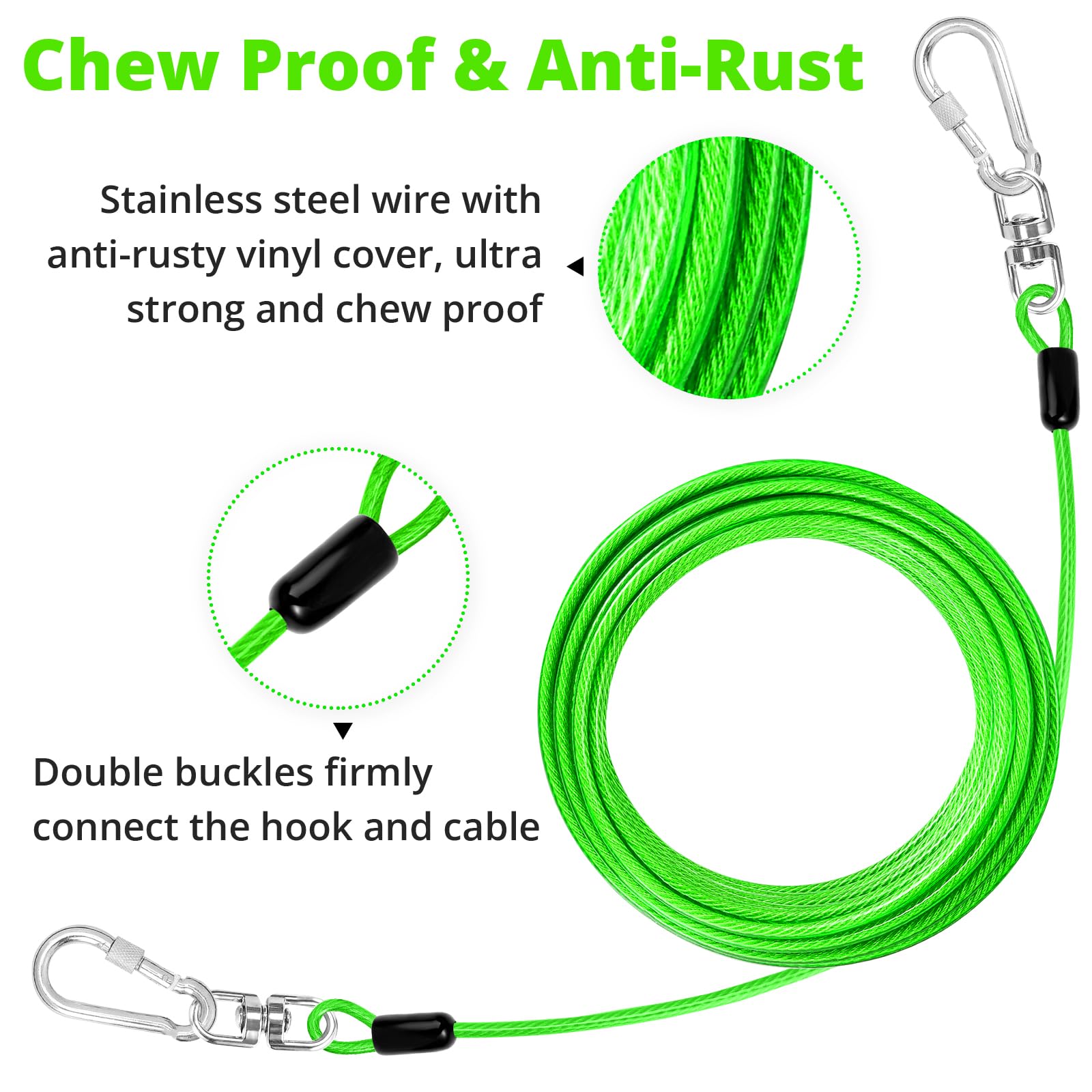 Jenico Dog Tie Out Cable: 15 Ft Dog Lead For Yard - Heavy Duty Chain Leash Outside For Small Large Dogs Up To 500 Lbs - Outdoor