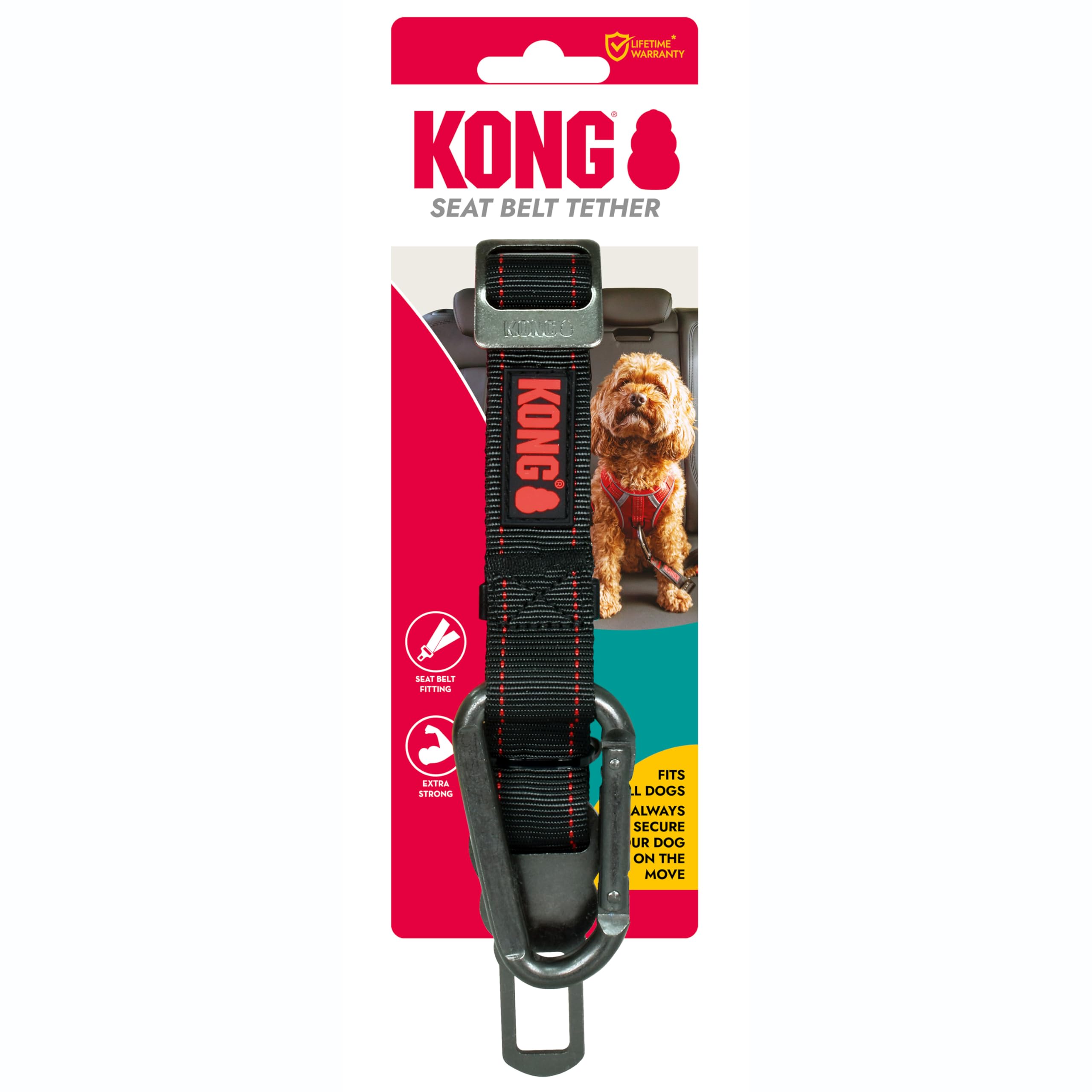 KONG Dog Seat Belt Tether - Attaches to Harness for Safe Travel & Car Rides