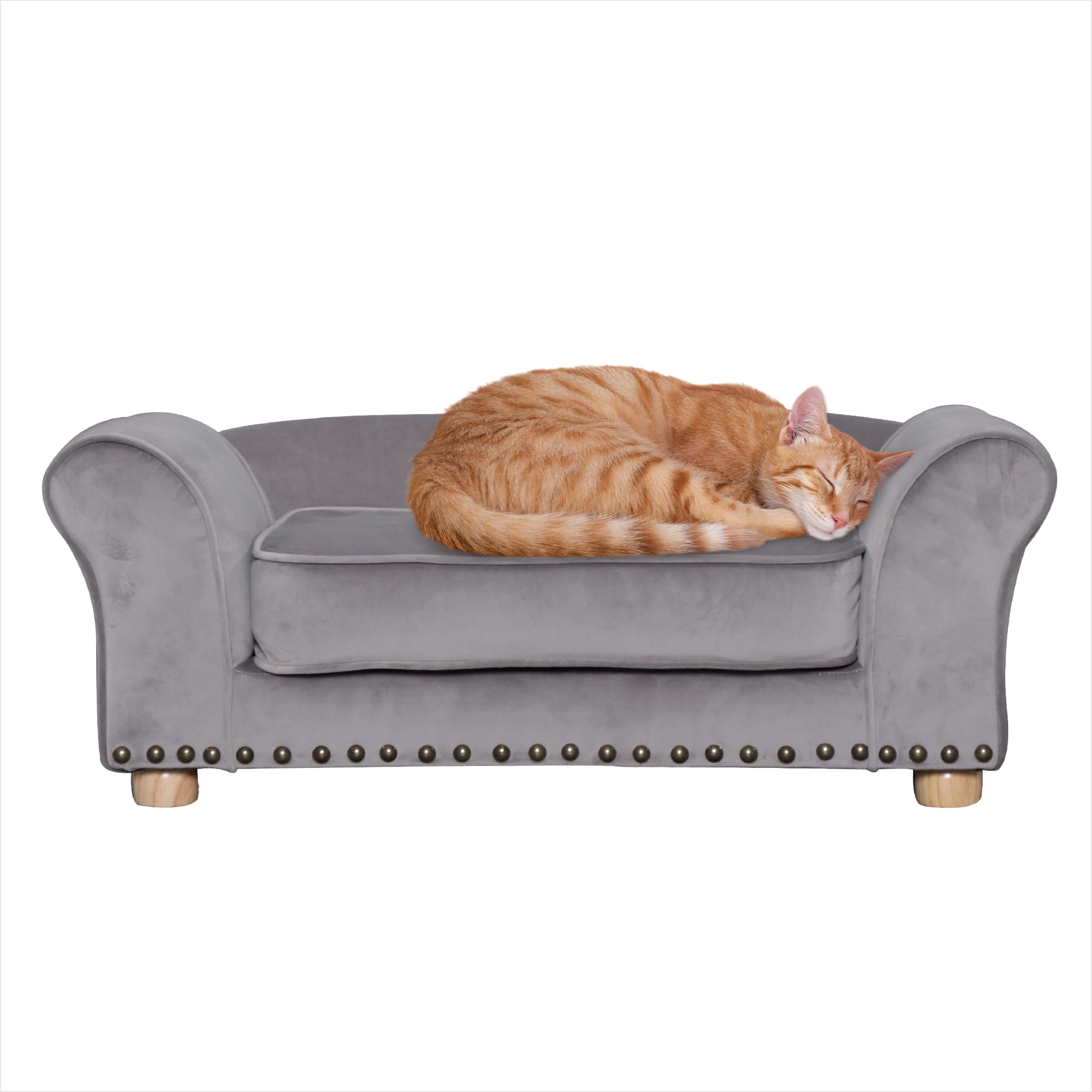 Critter Sitters 34-in. Faux Velvet Pet Bed Sofa in Dark Gray for Medium-Sized Dogs and Cats, Durable Indoor Pet Furniture for Be