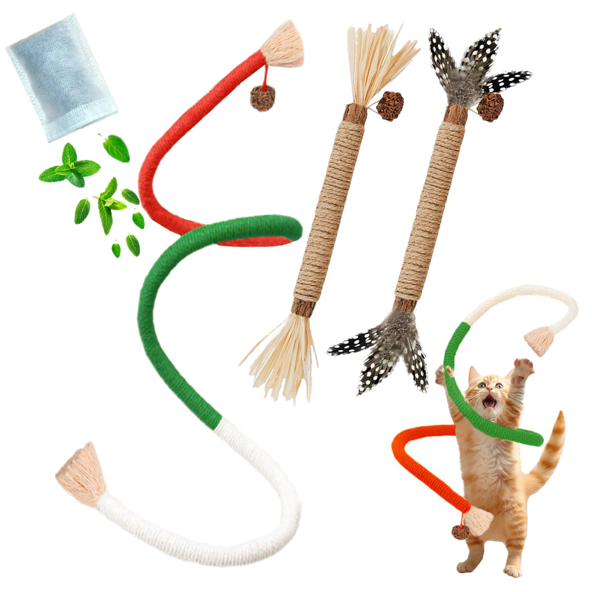 Grembeb Cat Toys, 3Pcs Catnip Toy For Indoor Kitten Treat Cats Chew Stick For Dental Cleaning Teeth Kitten Silvervine Rope Kitty