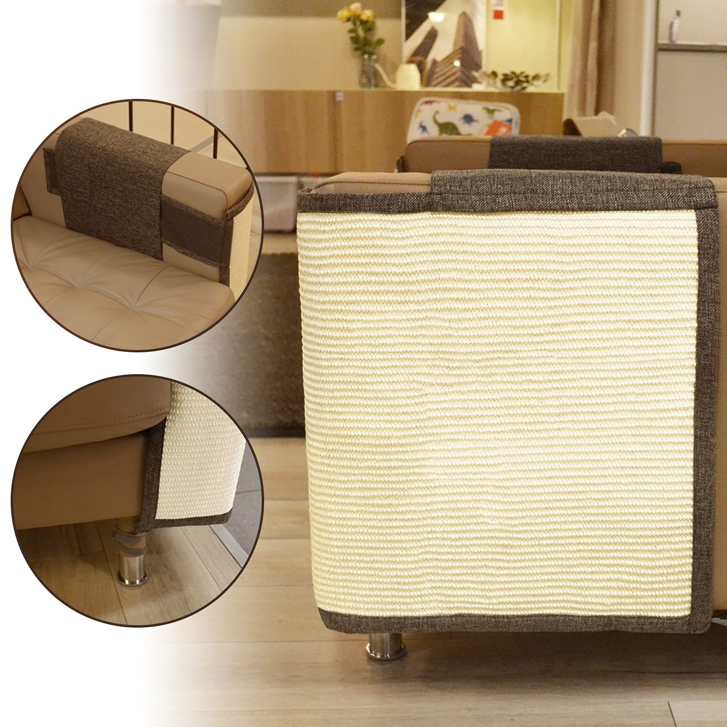 Oroonoko Cat Scratch Furniture Protector With Natural Sisal For Protecting Couch Sofa Chair Furniture Brown Color