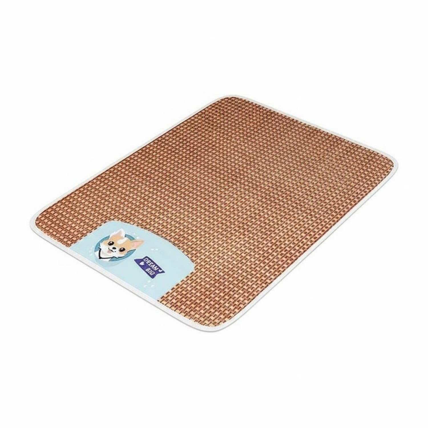 Cool Rattan Pet Mat Breathable Feline Sleeping Mat Woven Rattan Pet Bed Flat for Cats, Dogs, Summer Use, Blue, XL