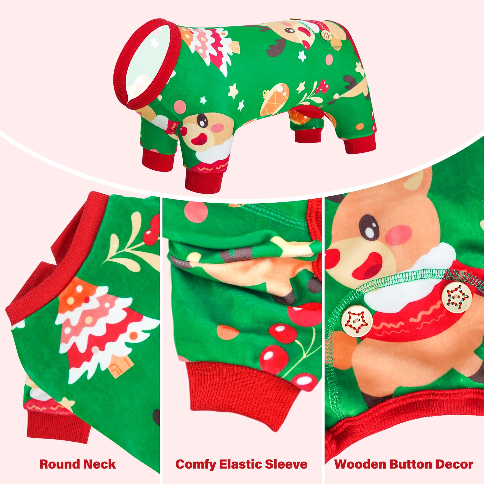 KYEESE Dog Christmas Velvet Outfit - Soft Stretchy Dog Pajamas for Small Dogs