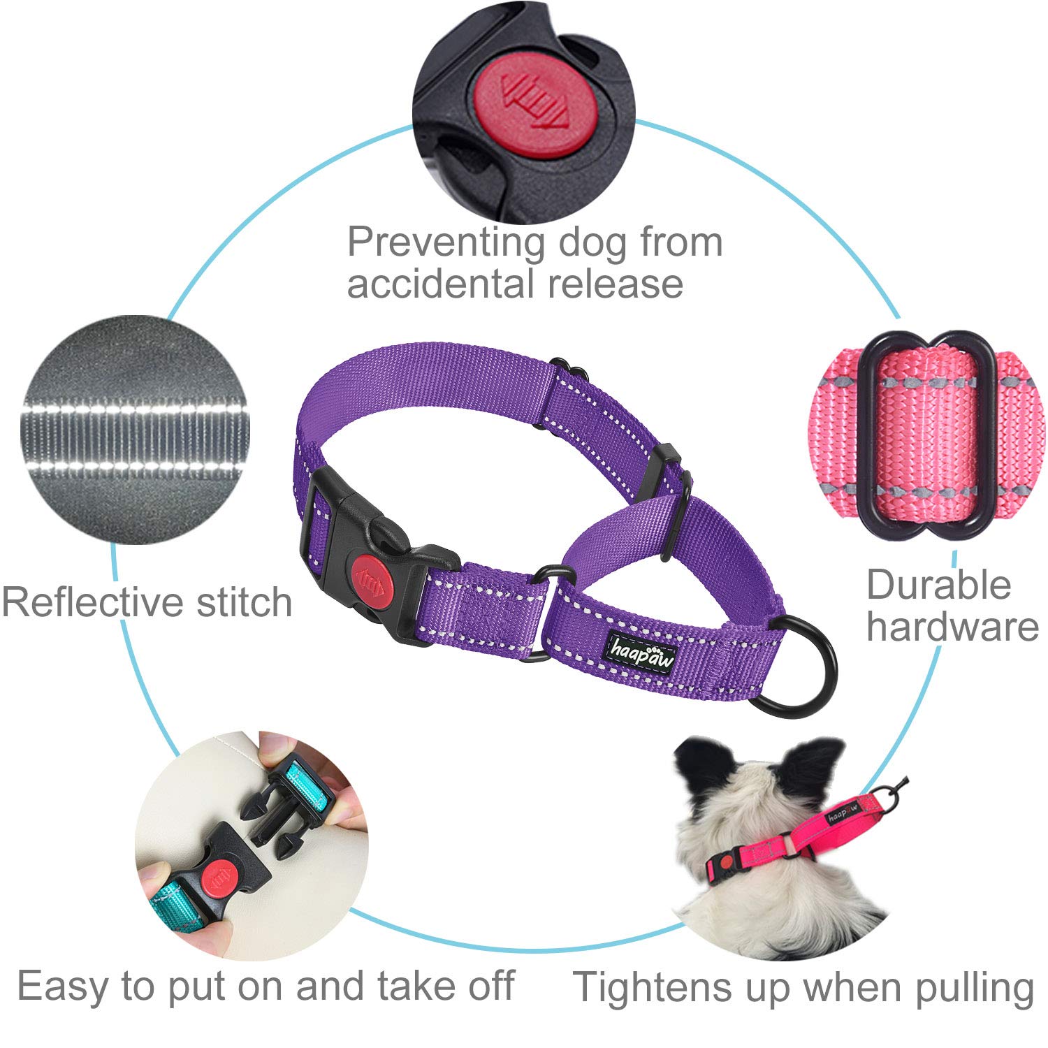 Haapaw 2 Packs Martingale Dog Collar With Quick Release Buckle Reflective Dog Training Collars For Small Medium Large Dogs (Medi