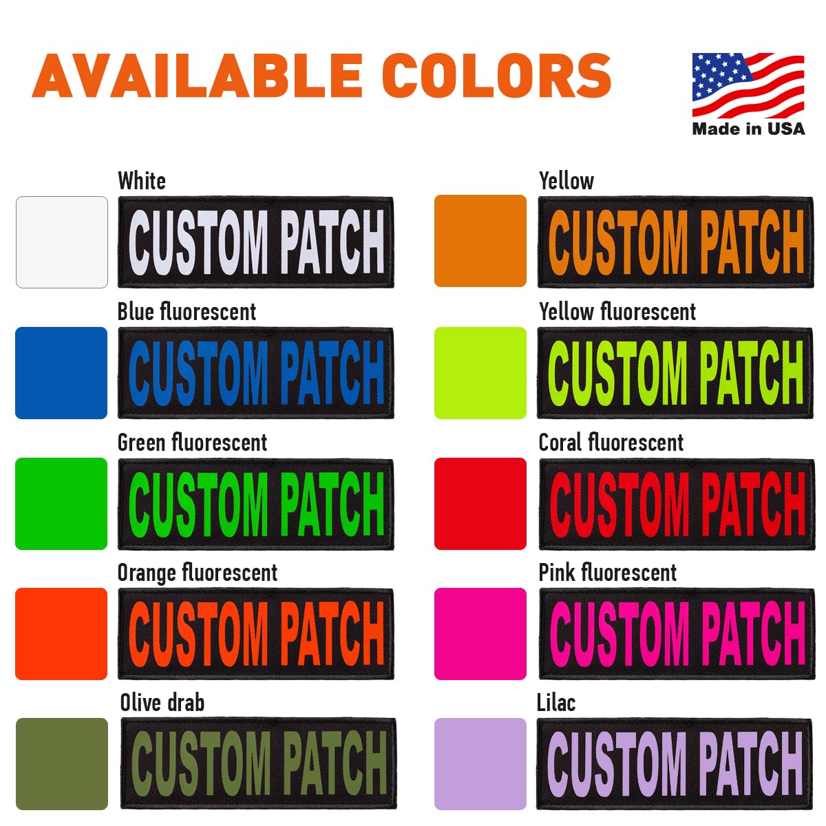 Dogline Custom Bright White Text Patch For Vest Harness Or Collar Customizable Text Personalized Patches With Hook Backing Name