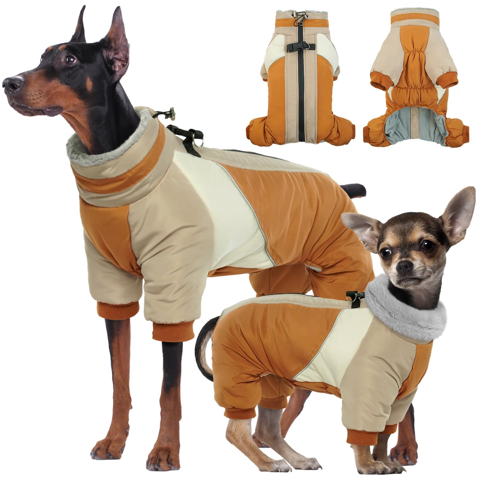 Kuoser Small Dog Coat - Warm Winter Jacket With Reflective Zipper, Built-In Harness, Perfect For Chihuahua, Yorkie (Brown Xs)