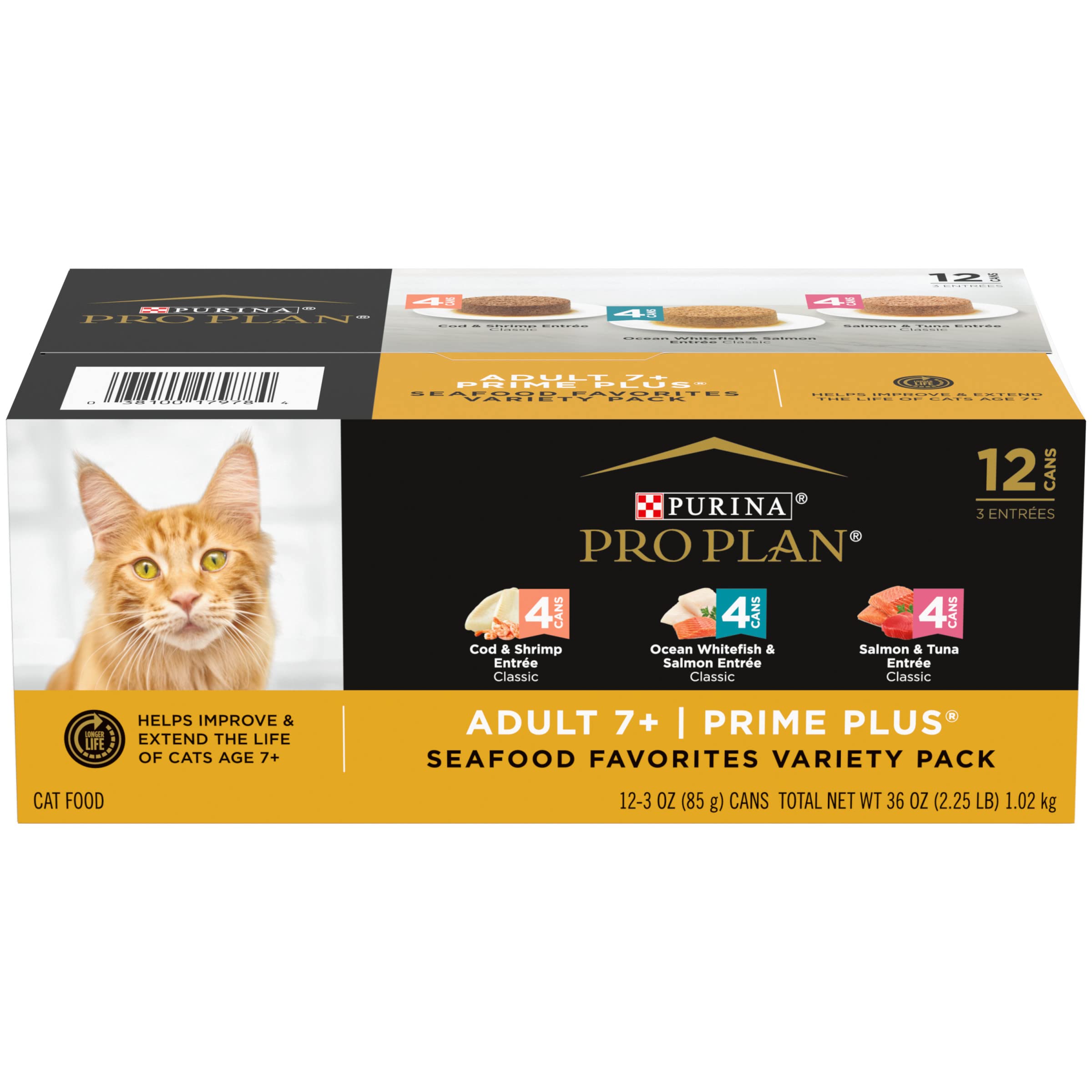 Purina Pro Plan Grain Free Senior Wet Cat Food Variety Pack, 3 oz Cans, Seafood Favorites - (24 Cans Total)