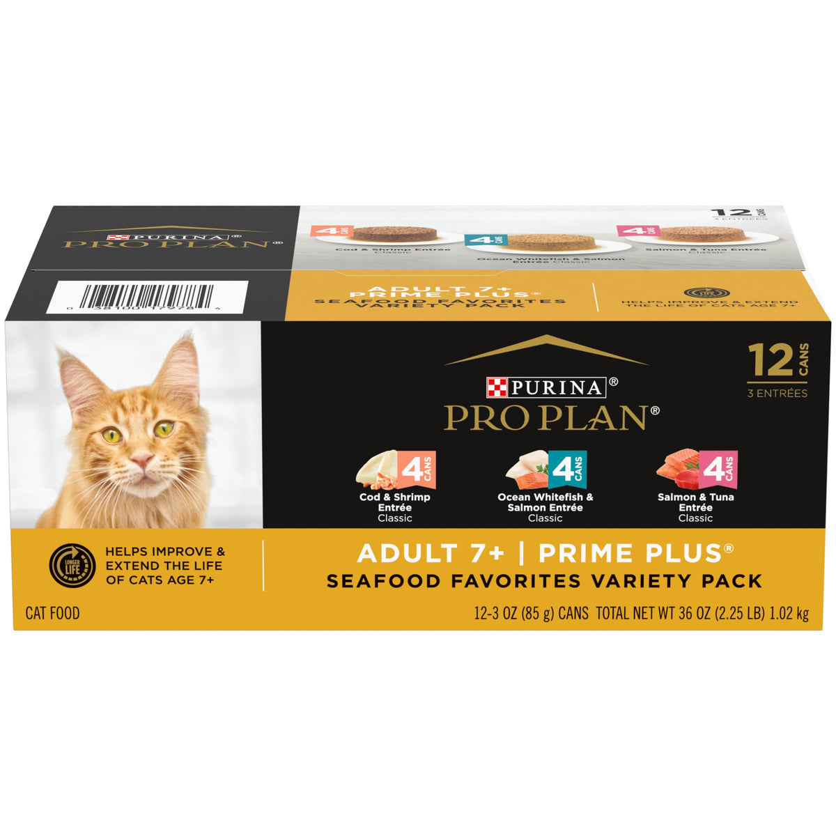 Purina Pro Plan Grain Free Senior Wet Cat Food Variety Pack Pate, Senior Seafood Favorites - (2 Packs Of 12) 3 Oz. Cans