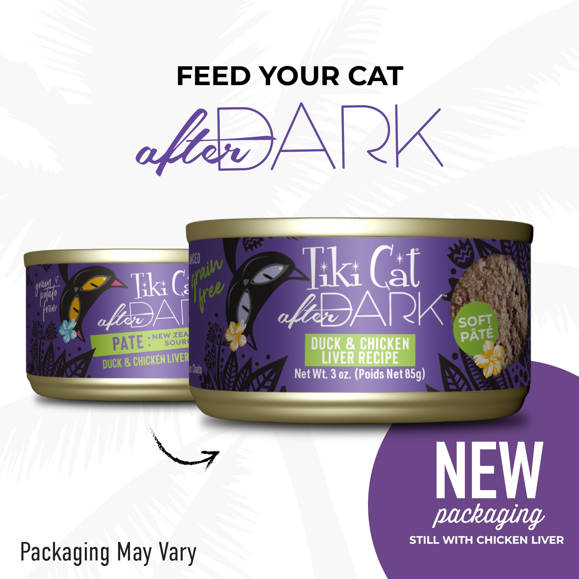Tiki Cat After Dark Pt  , Duck & Chicken Liver, High-Protein and 100% Non-GMO Ingredients, Wet Cat Food for Adult Cats, 3 oz. Ca