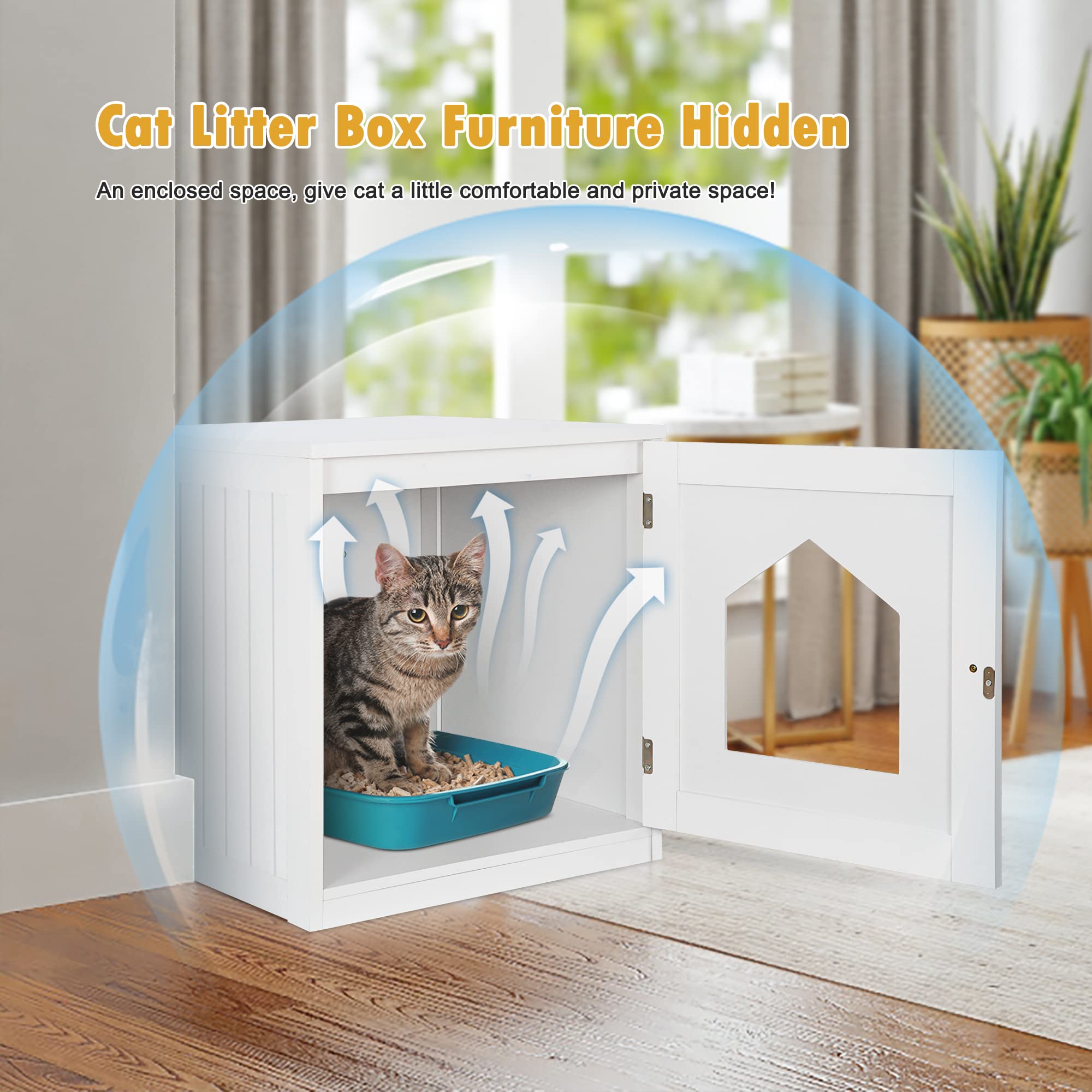 Litter Box Enclosure Cat Litter Box Furniture Hidden Litter Box Furniture Indoor Box Cabinet Cat House Side Table Nightstand (Wh