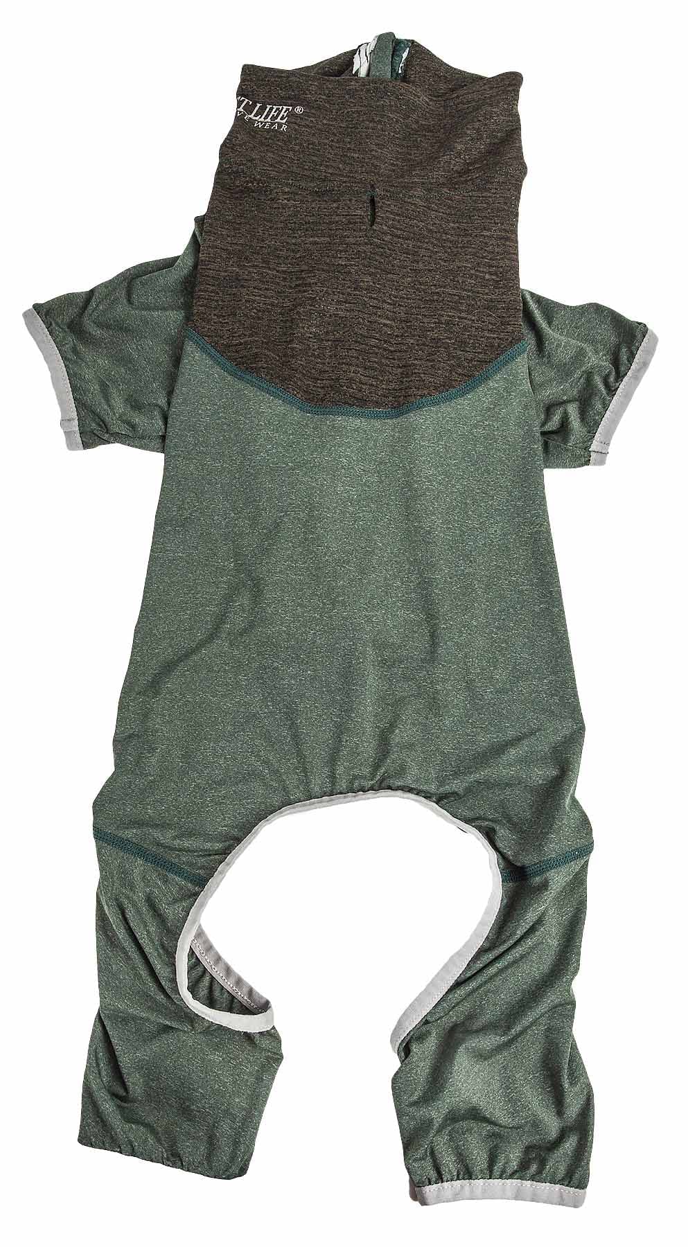 Pet Life ?Active 'Embarker' Heathered Performance 4-Way Stretch Two-Toned Full Body Warm Up, Small, Green