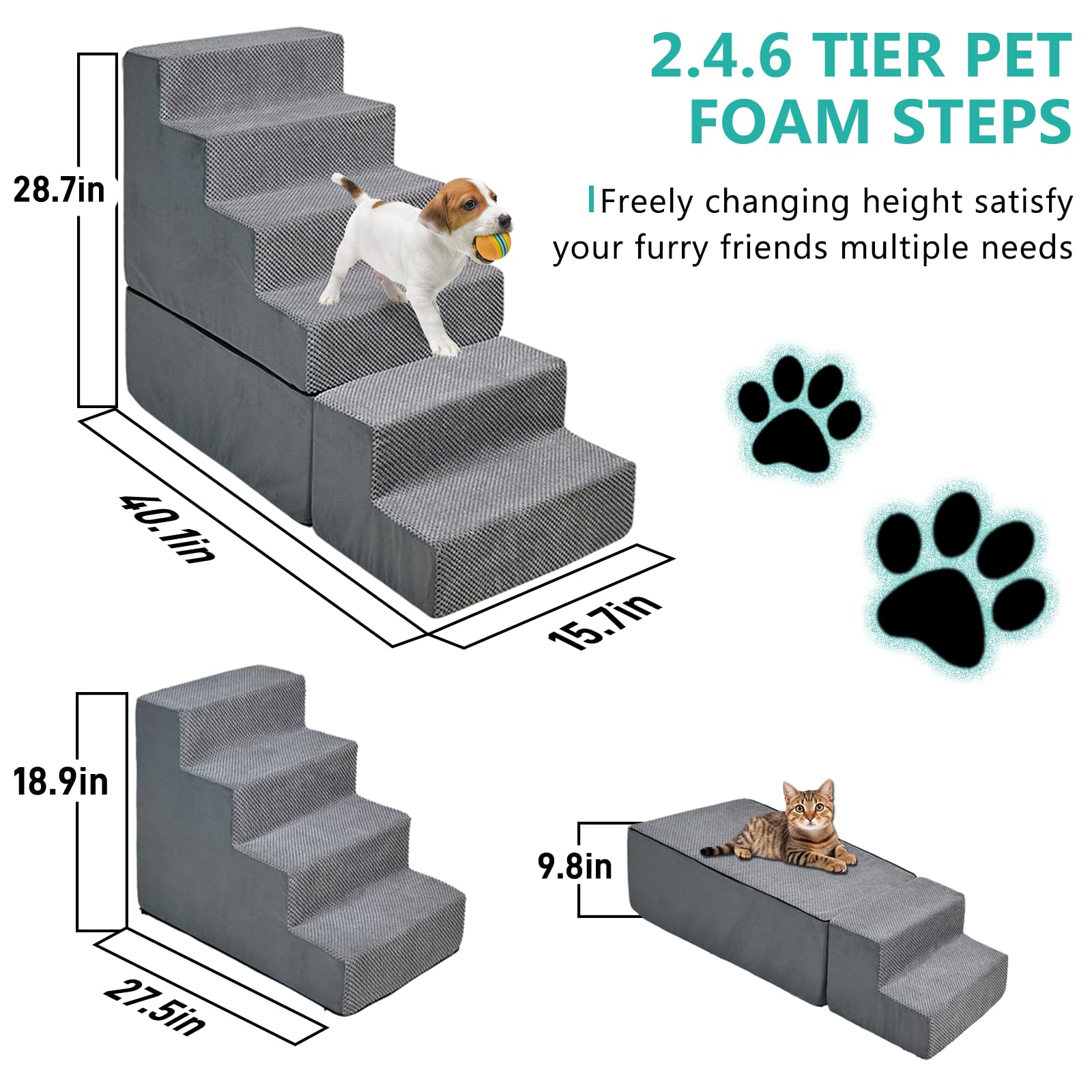 Dog Stairs For High Beds 28-30 Inches Tall, 6-Step Dog Stairs For Small Large Dogs/Cats, Foam Dogs Steps/Ramp For High Bedsides/