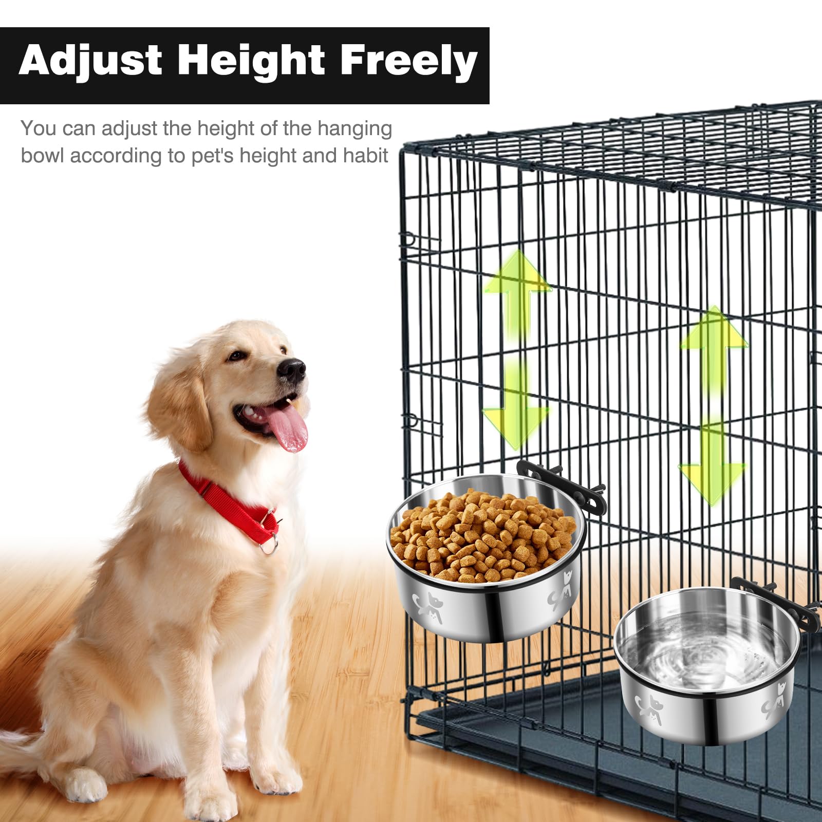 Dog Crate Water Bowl No Spill, Dog Crate Bowls Hanging 2 Pack, Kennel Water Bowl Mountable, Stainless Steel Coop Cup, Pet Cage A