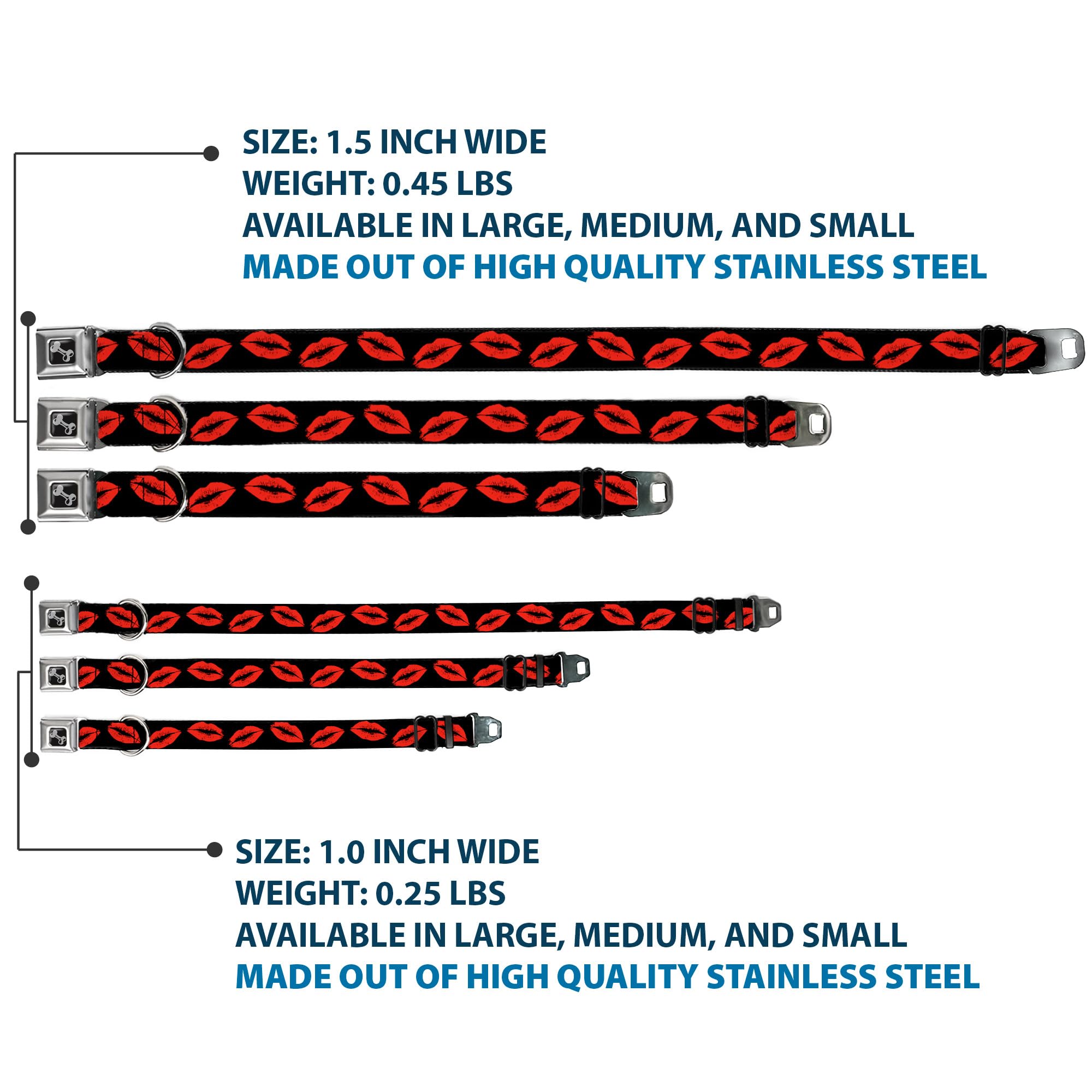 Buckle-Down Seatbelt Buckle Dog Collar - Kisses - 1 Wide - Fits 11-17 Neck - Medium