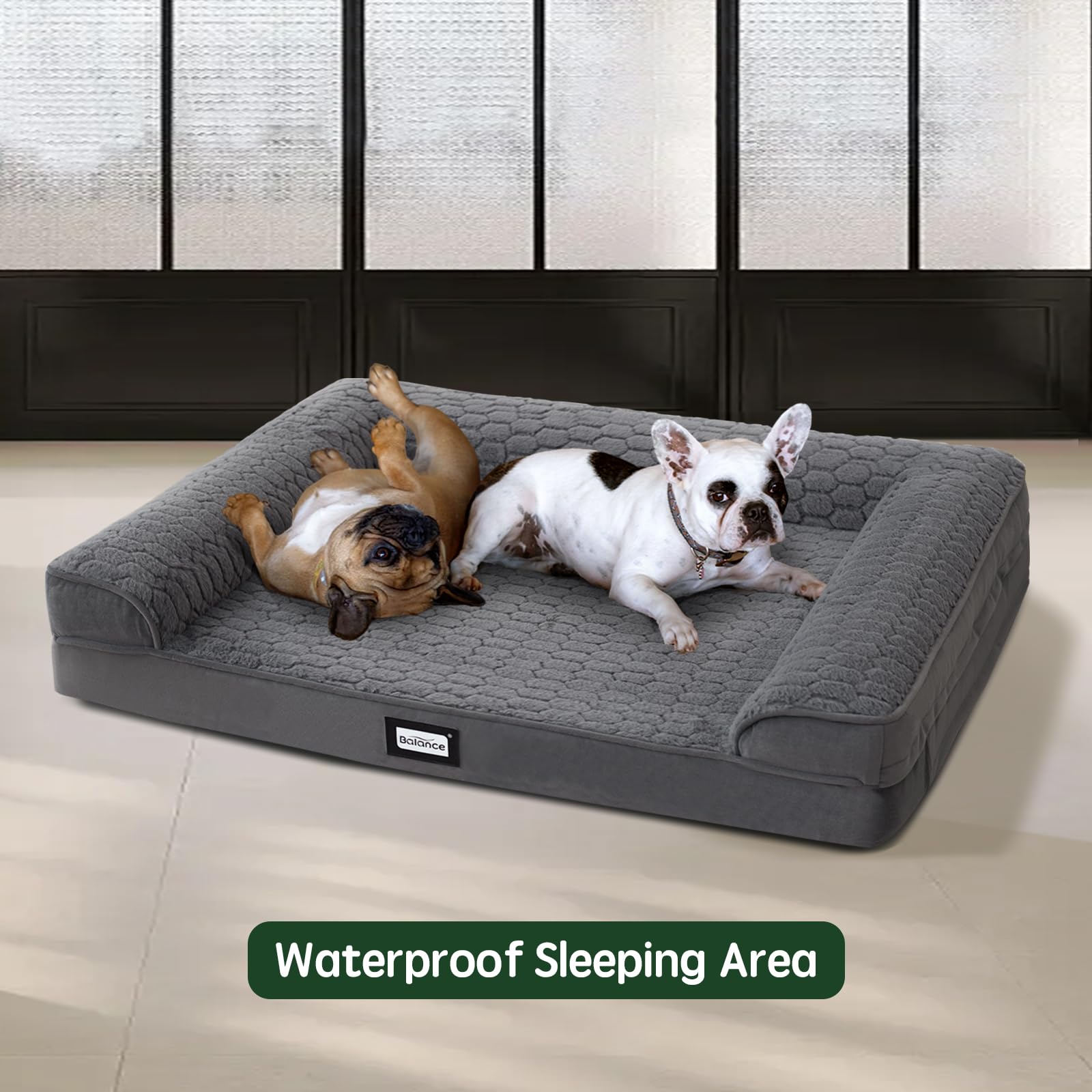 Balance Orthopedic Dog Bed For Large Dogs, Comfortable Dog Sofa Beds With Removable Washable Cover & Waterproof Lining, Egg Crat
