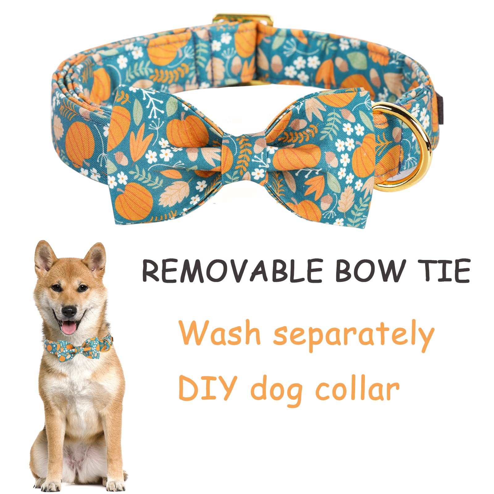 Unique Style Paws Halloween Dog Collar With Bow Tie Pumpkin Cotton Collar Adjustable Puppy Collar For Small Medium Large Dogs-Xl
