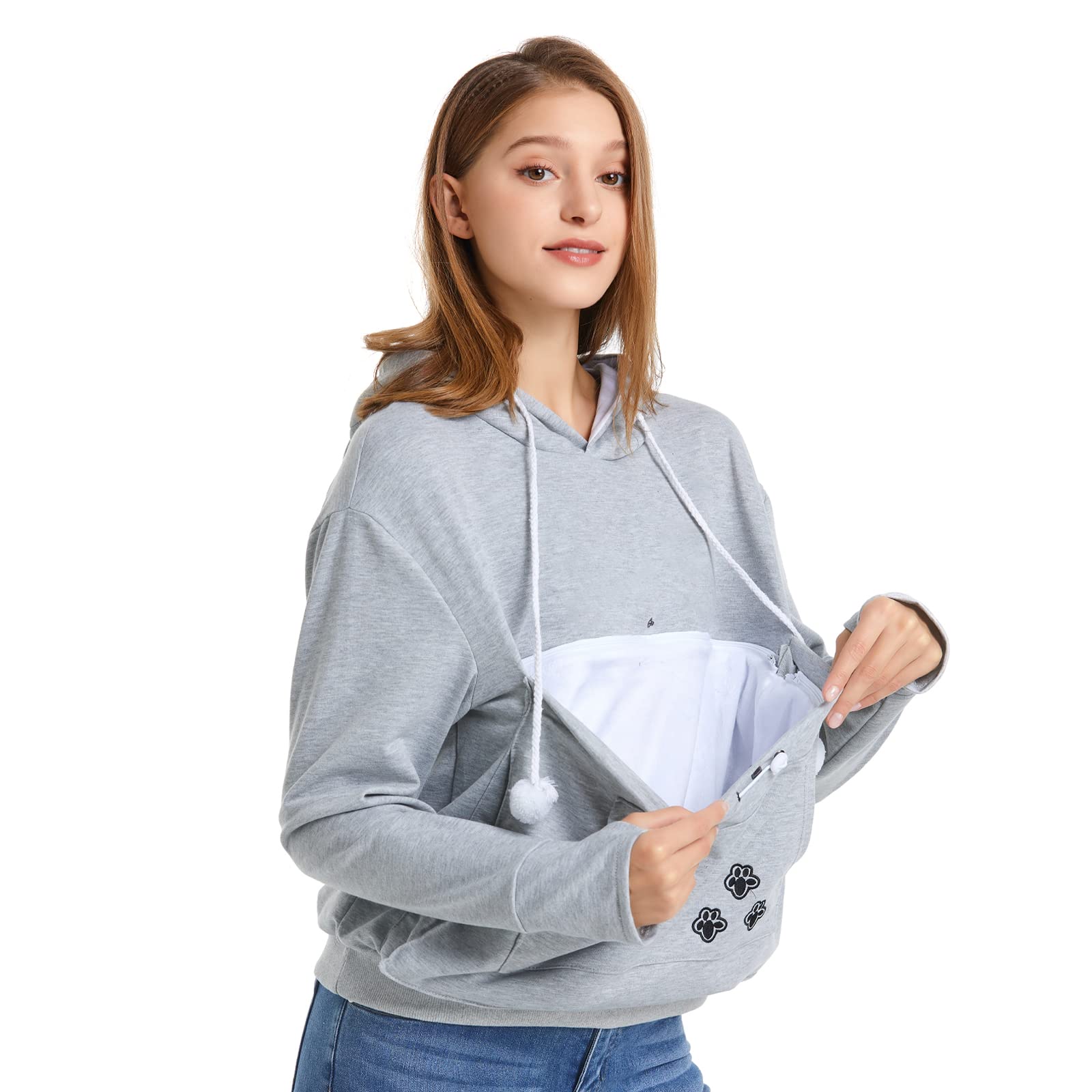 Linyuchen Cat Dog Pouch Hoodie Large Pet Pouch Sweatshirt Puppy Kitten Holder Carrier Pullover Shirt Unisex Hoodies Light Grey