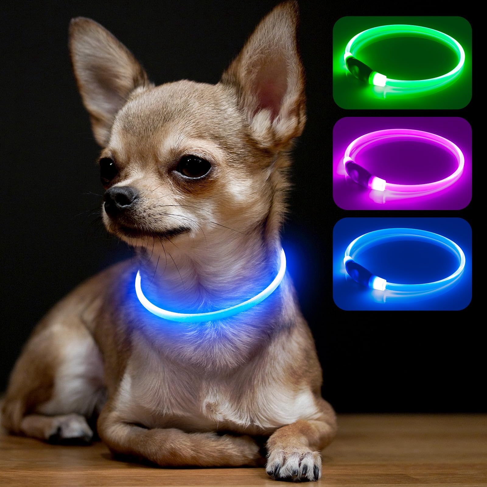 Bseen Light Up Dog Collar, Rechargeable Led Puppy Collar Waterproof Glowing Pet Collar Tpu Cuttable Lighted Dog Collar For Small Medium Large Dogs (Xs- Blue(40Cm))