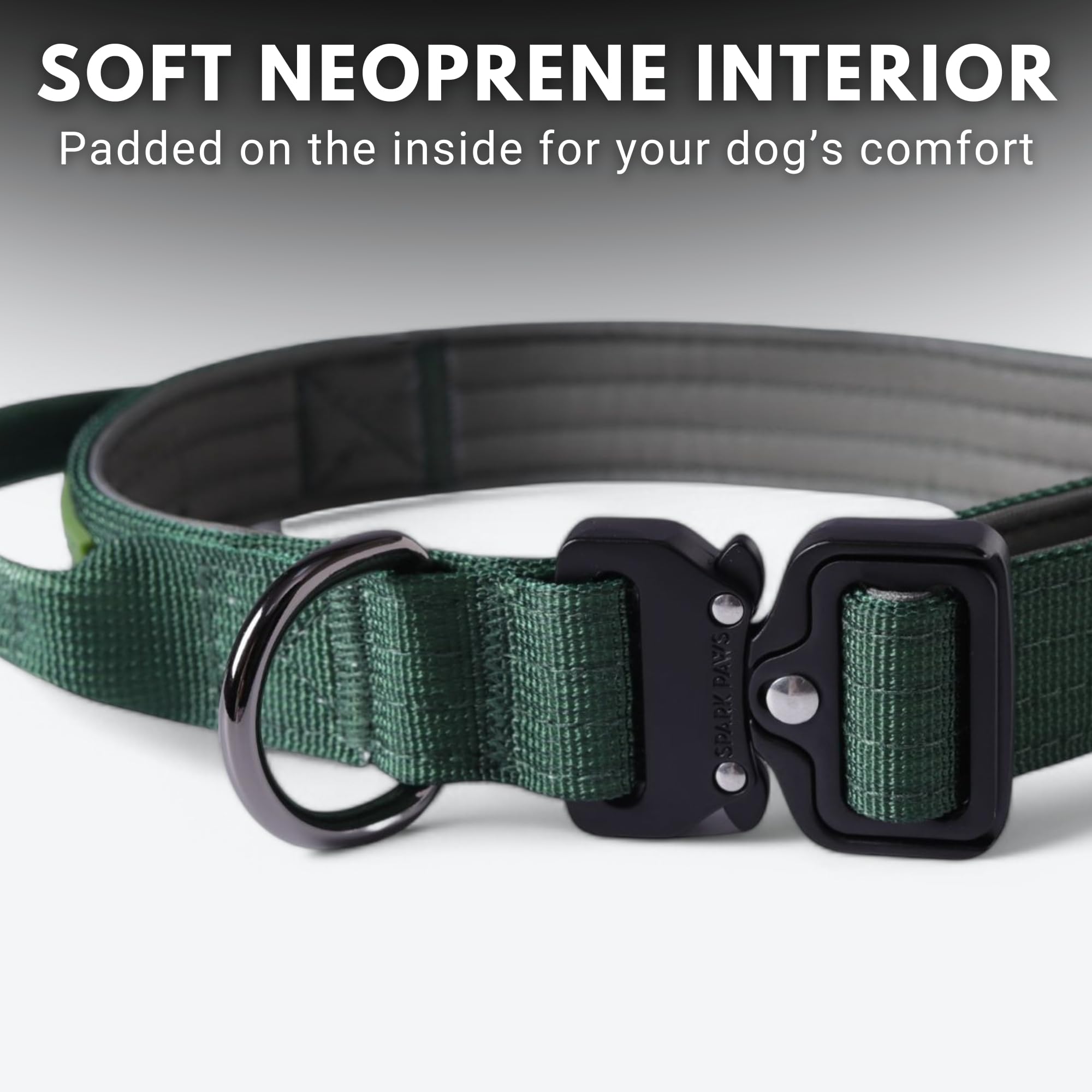 Spark Paws Tactical Dog Collar - Heavy Duty, Premium Quality, Thick And Durable For Large And Medium Dogs - Solid Green - Xs - 1