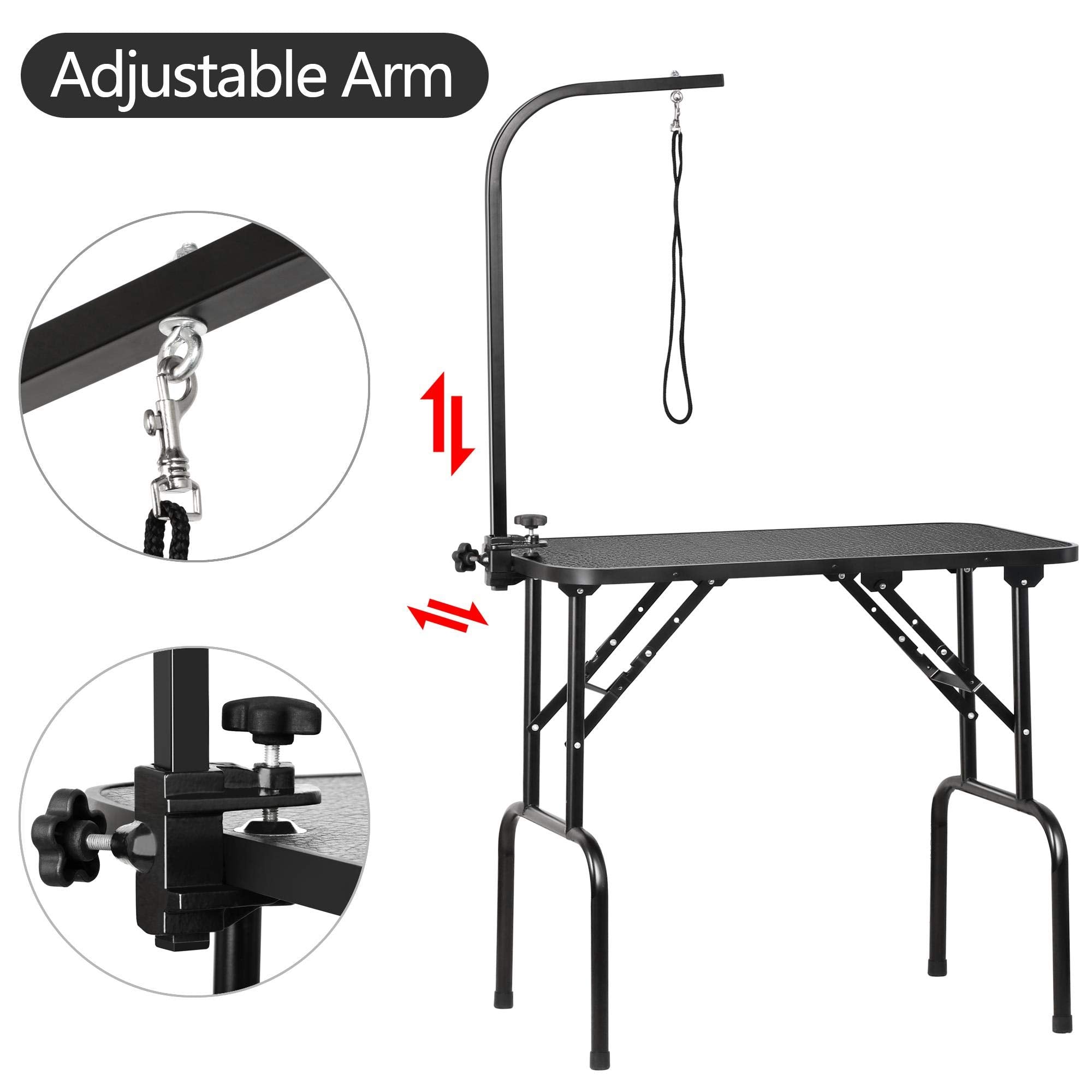 Costoffs Foldable Dog/Cat/Pet Grooming Table Trimming Table With Adjustable Arm Folding Legs&Waterproof Surface Maximum Capacity Up To 100Kg, Black