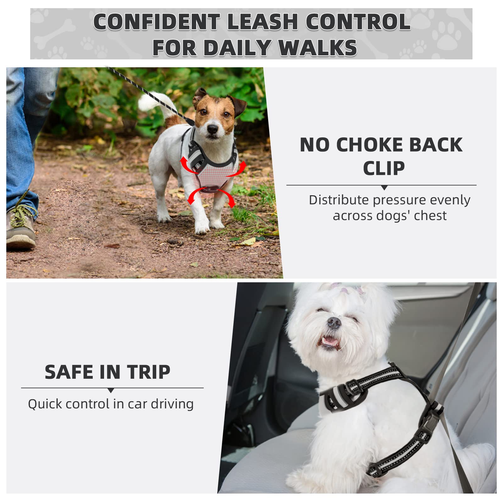 Juqiboom No Pull Dog Harness with A Free Heavy Duty 5ft Dog Leash, Adjustable Soft Padded Dog Vest, Reflective No-Choke Pet Oxfo