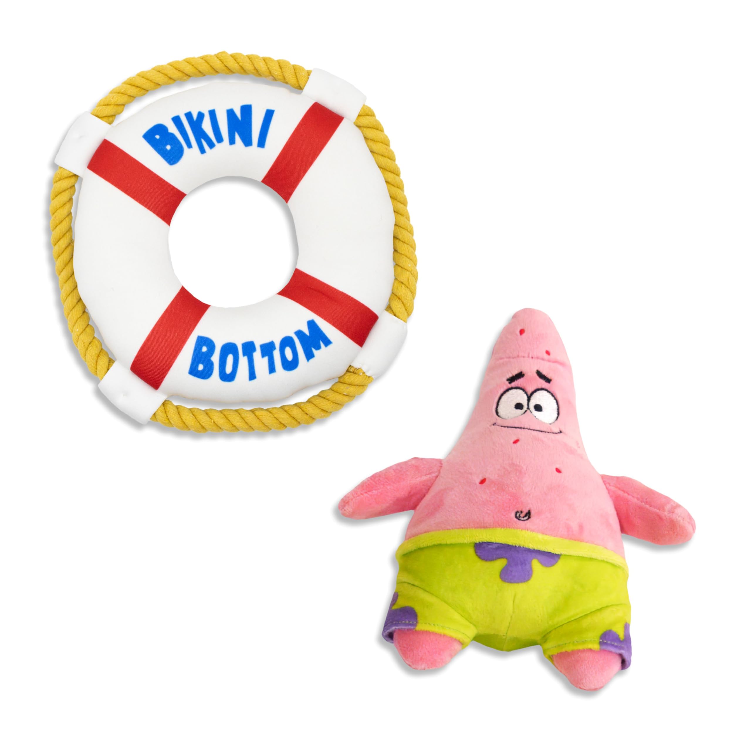 Design Lab, Inc. Spongebob Squarepants Official Merchandise | Squeaky Plush Toys For Dogs | 2-Pack Patrick Starfish And Life Pre