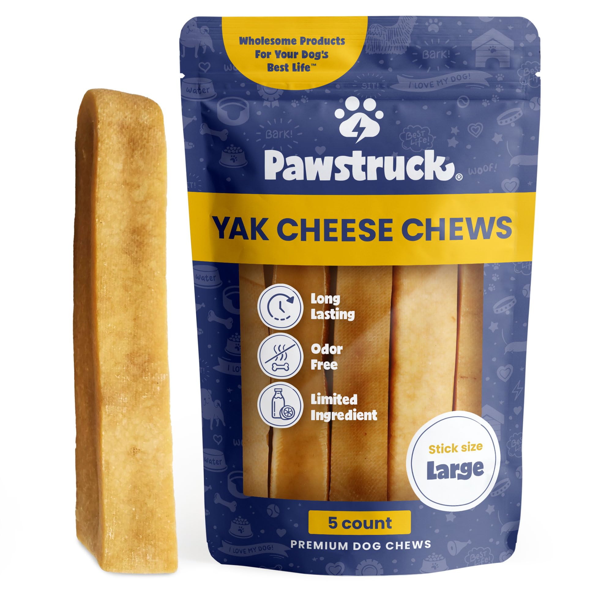 Pawstruck Monster Yak Dog Chew (6-7 oz) - Natural Himalayan Yak & Cow Milk/Cheese Long-Lasting, Jumbo Treat for Dog, Best XL Thi