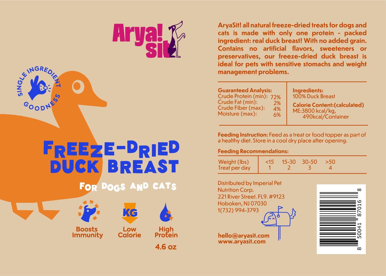 Arya Sit! - Freeze-Dried Single Ingredient Dog Treats (Duck Breast)