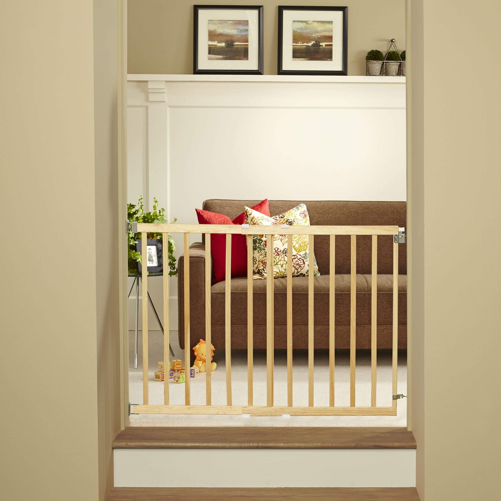 Toddleroo by North States Stairway Swing Wooden Gate, Baby Gate for Stairs. Fits 28&quot;- 42&quot; Wide. Hardware Mount. Child Gates for Doorways. Made in USA (30&quot; Tall, Sustainable Hardwood)