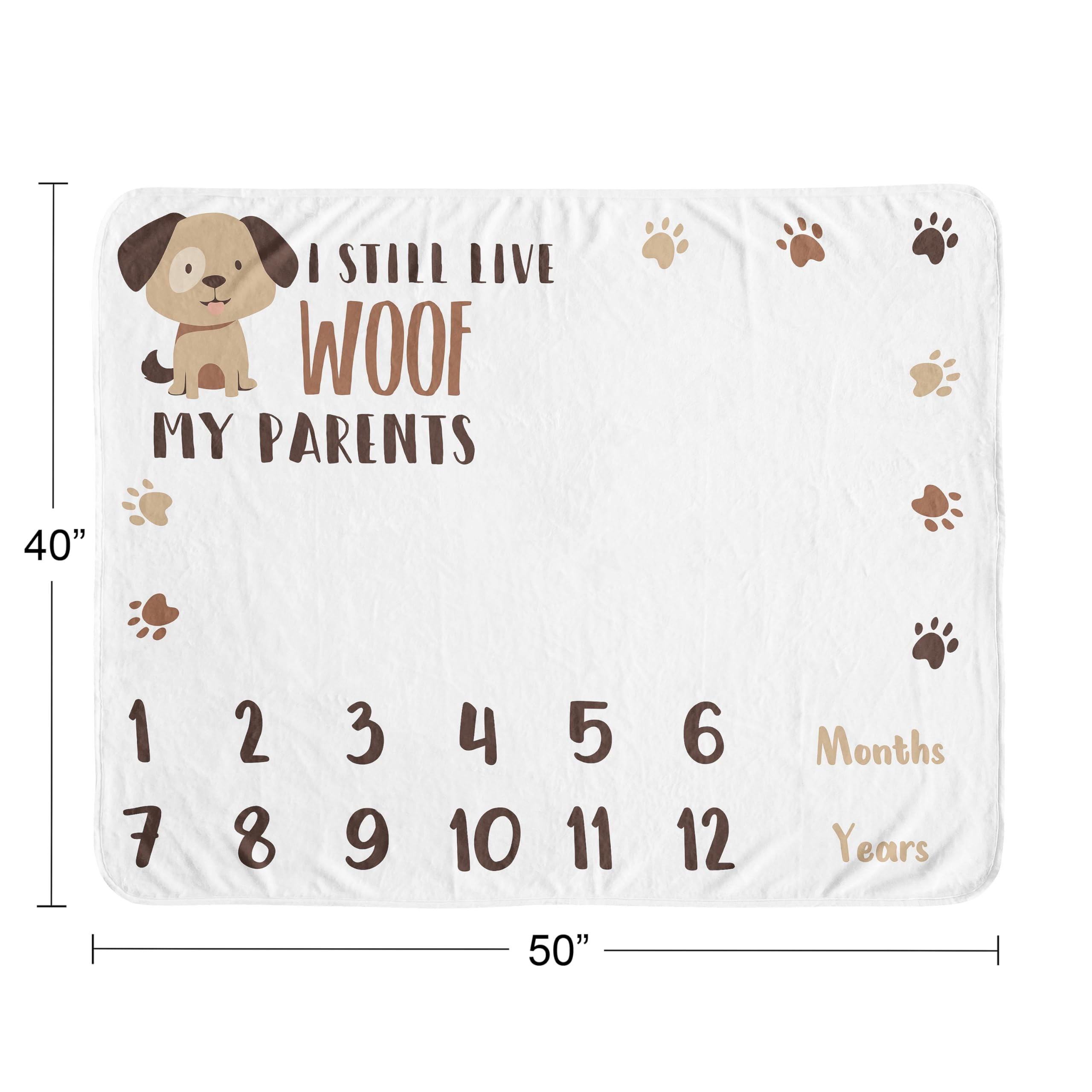 Sweet Jojo Designs Brown And White Doggy Dog Birthday Puppy Milestone Blanket - Monthly Yearly Photo Op Growth Memory Gift Set P