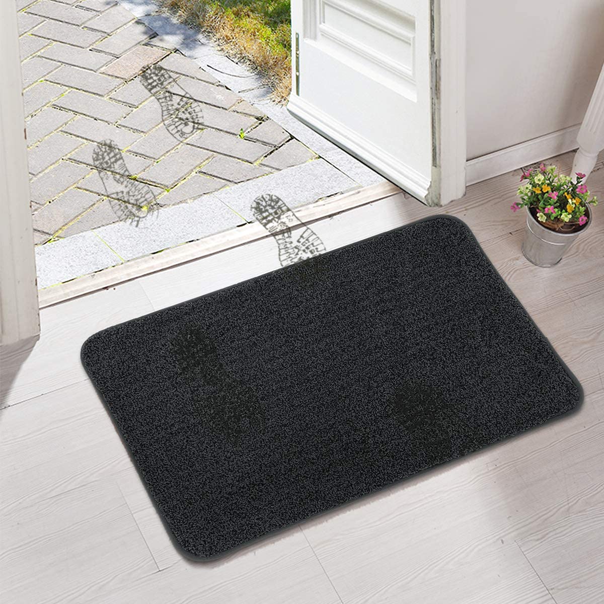 ITSOFT Dirt Trapper Indoor Door Mat & Entrance Rug for Wet Muddy Shoes and Pet Paws, Non-Slip Machine Washable, Shoe Scraper, Ab