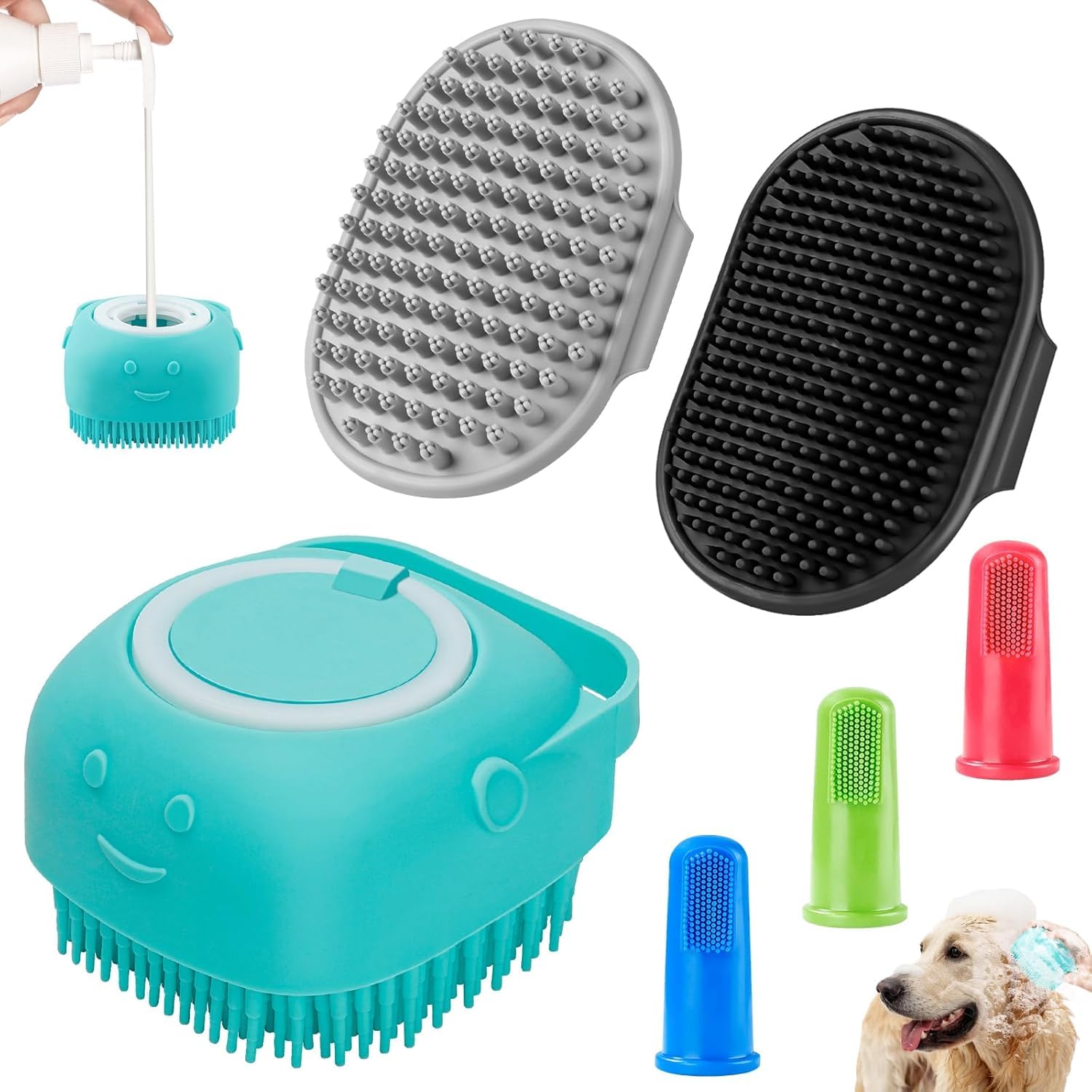 Comotech 3Pcs Dog Bath Brush (Blue Gray Black)