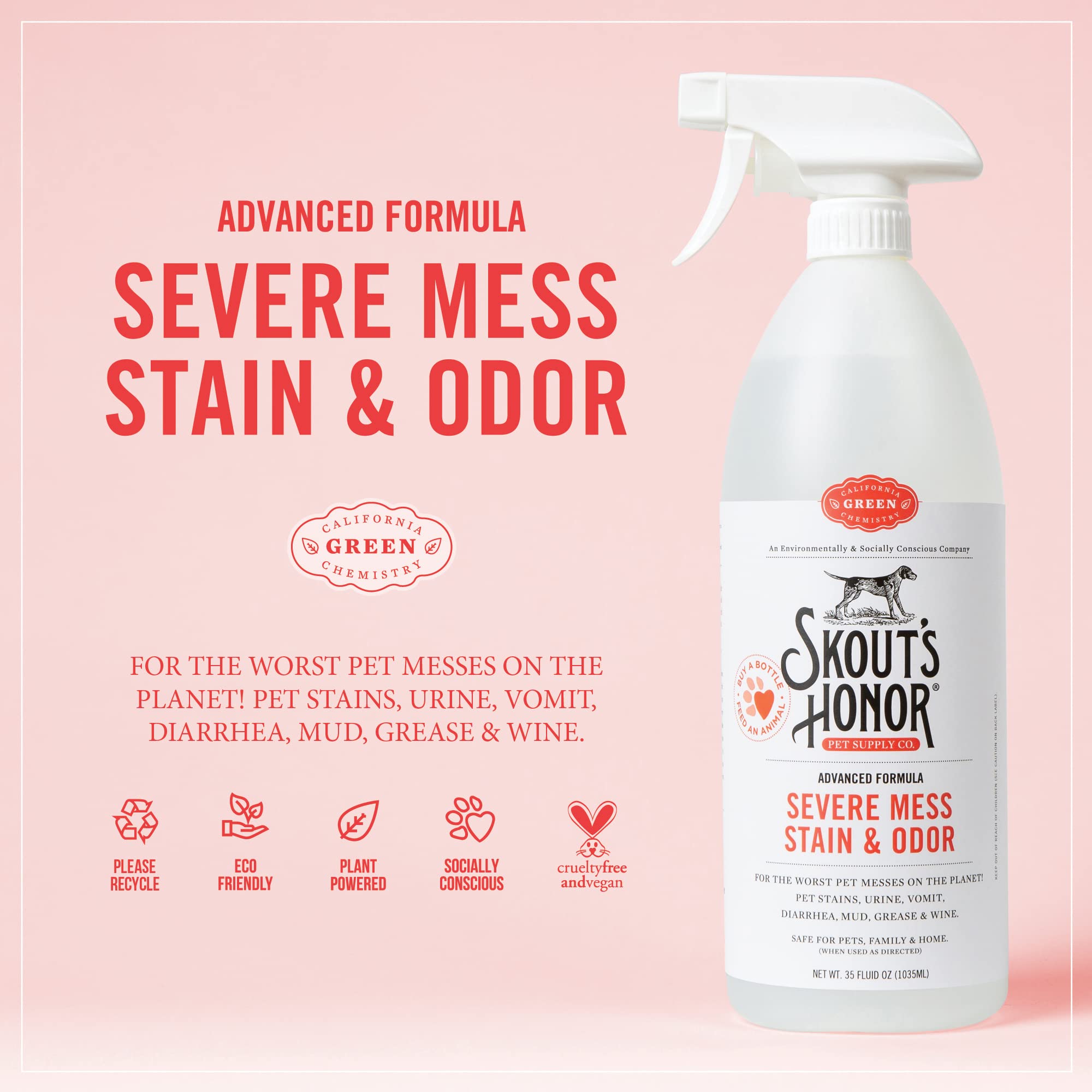 Skout'S Honor Severe Mess, Stain And Odor Remover - Advanced Formula For Tackling The Worst Dog Messes, Eco-Friendly Formula For Carpets And Home, 32Oz
