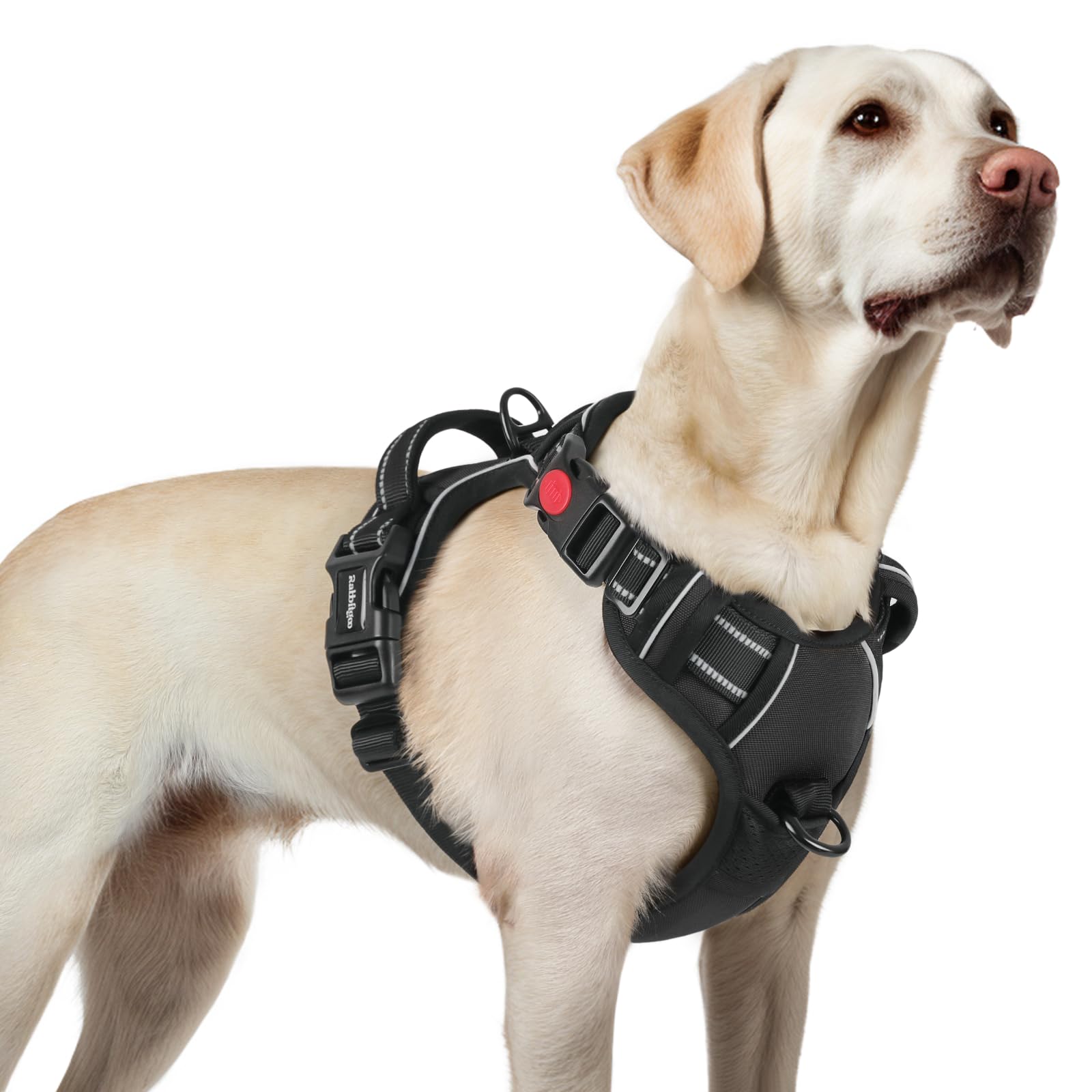 Rabbitgoo Dog Harness For Large, No Pull Pet Harness With 3 Buckles, Adjustable Soft Padded Pooch Vest With Instant Control Handle, Easy Walking Reflective Pet Vest For Large Dogs, Black, L