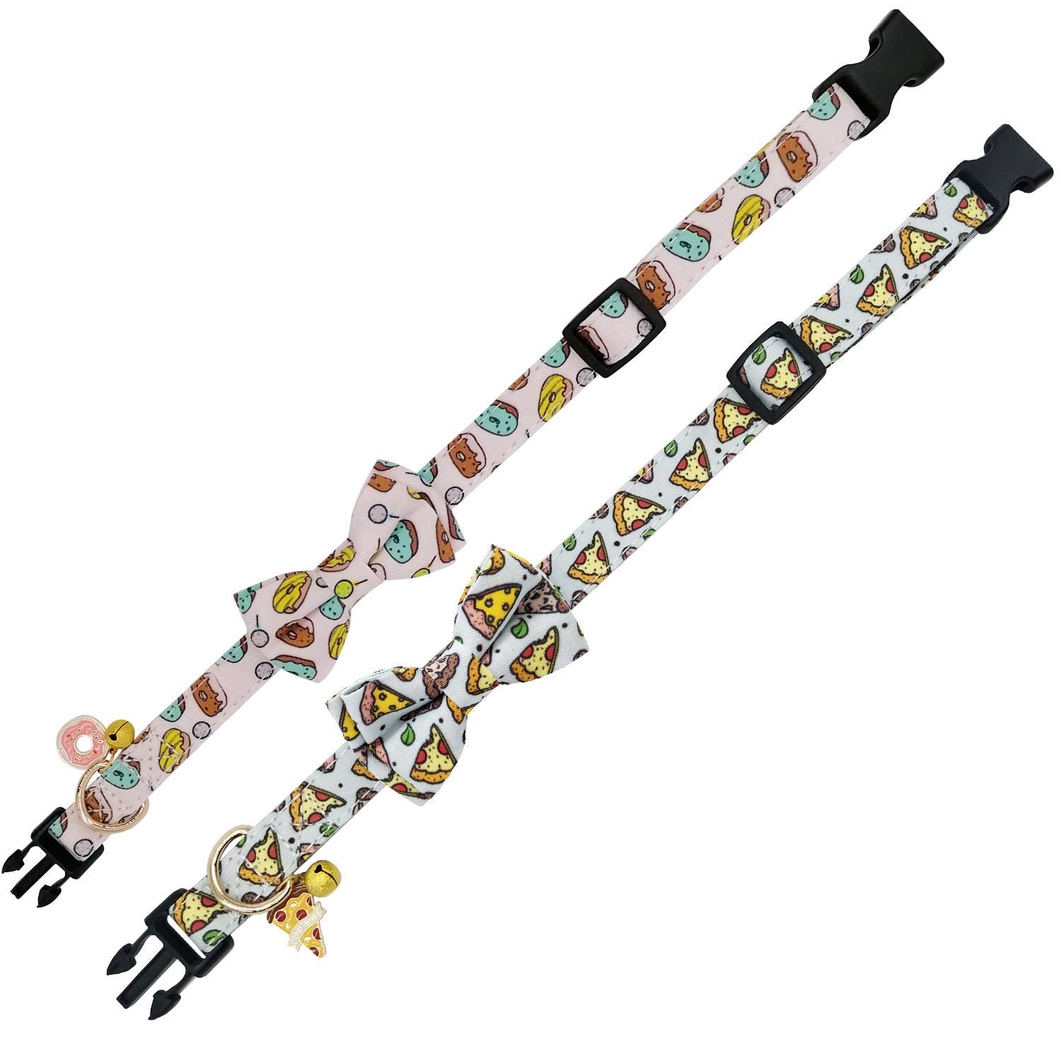 Kudes 2 Pack Print Dog Collars With Bow Tie, Adjustable Dog Collar With Bells And Charm Safety Buckle Cute Pet Collars For Small/Medium/Large Dogs And Cats Boys Girls