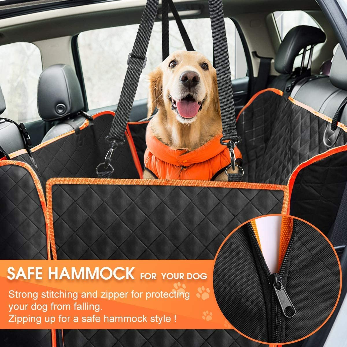 lufebut Dog Car Seat Cover - Waterproof Pet Hammock with 4 Bags Side Flap, Scratchproof and Nonslip Backseat Protection for Car,