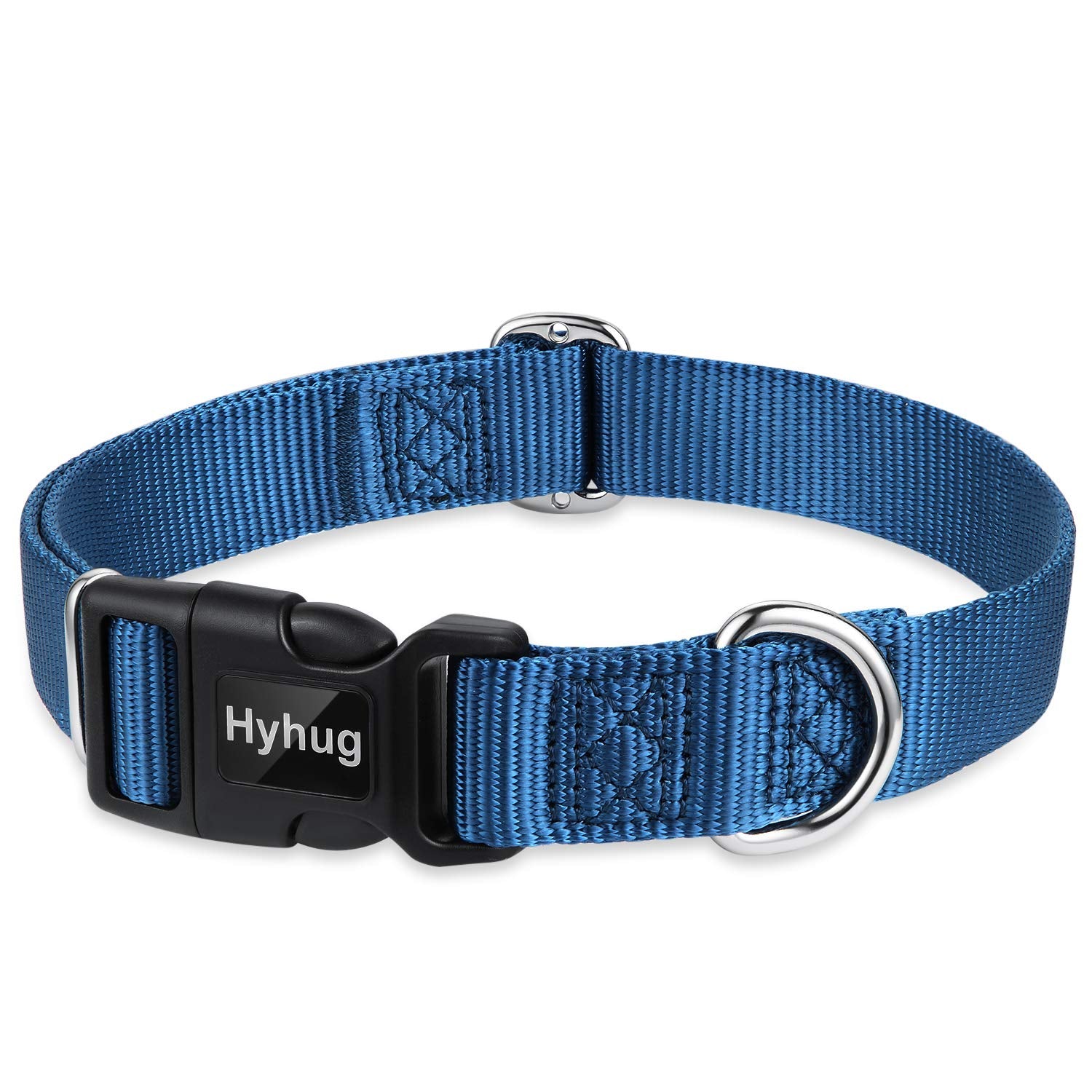 Hyhug Dog Collar With Quick Release Buckle, Nylon Adjustable Sturdy Cute Dog Collars For Large Dogs(Large, Classic Blue)