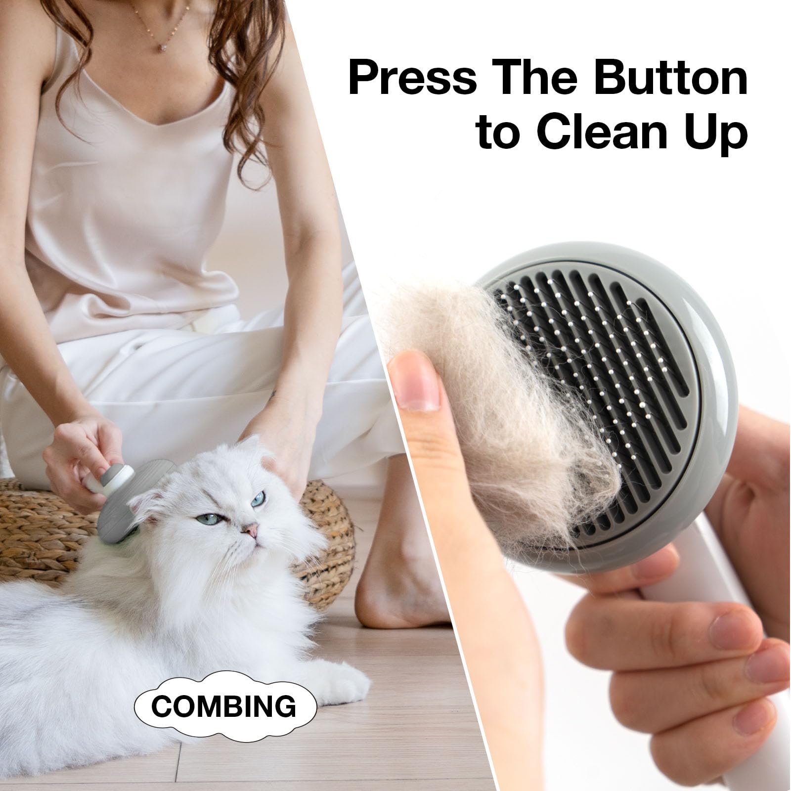 Guliguli Cat Brush For Shedding, Pet Grooming Self Cleaning Slicker Brush For Cats & Dogs, Grey