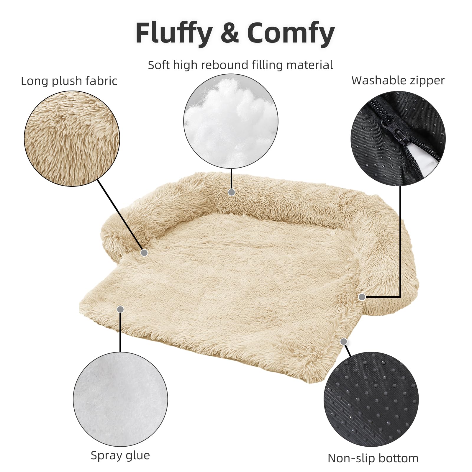 Calming Dog Bed Fluffy Plush Dog Mat For Furniture Protector With Removable Washable Cover For Large Medium Small Dogs And Cats (Xs (31'X23.5'X5'), Beige)
