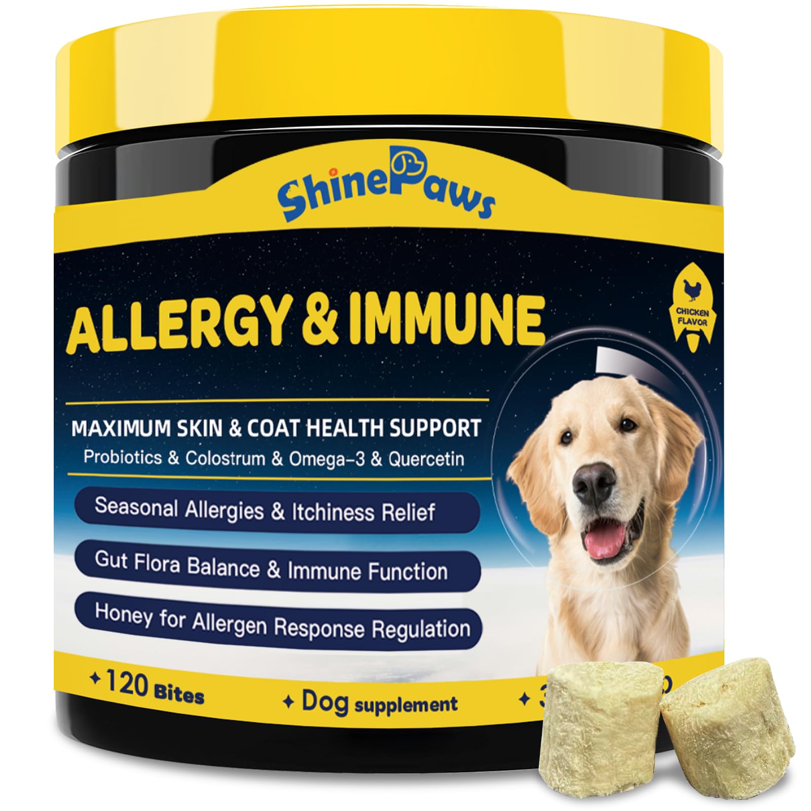 Dog Allergy Relief Chews, Itch Relief for Dogs, Colostrum, Probiotics for Dogs Support Immunity, Omega 3, Honey for Dry & Itchy 