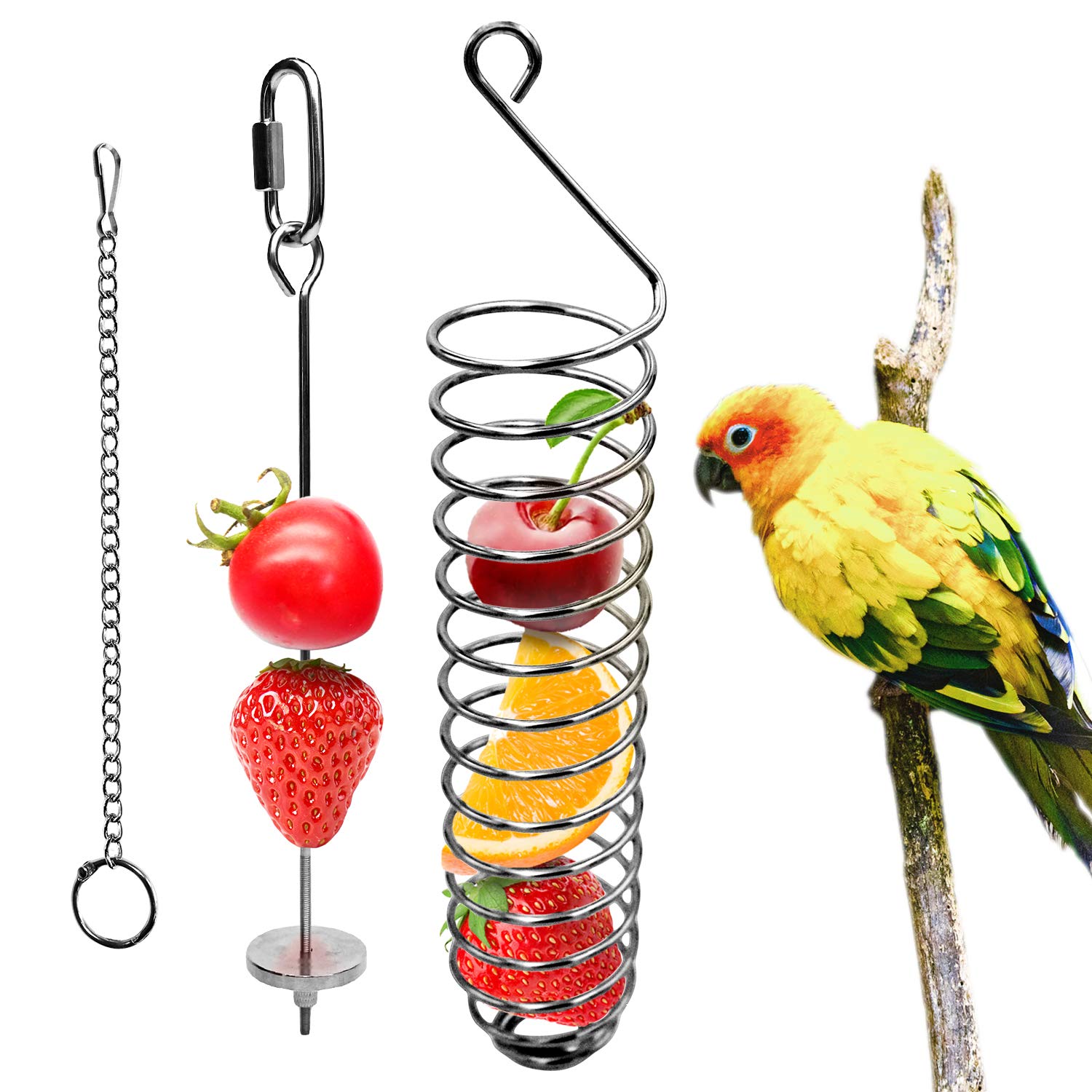 Bac-kitchen Stainless Steel Bird Food Holder, Parrot Foraging Toy, Hanging Basket, 9.84 in L, 7.87 in W, 82g Weight, Activity Cl