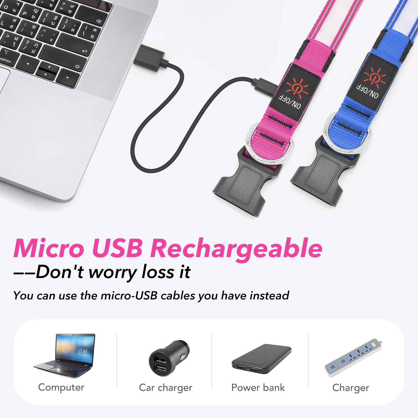 Visinite Light Up Dog Collars, Lighted Dog Collars Rechargeable Waterproof, Dog Glow Collar for Pet Safety Dog Lights Night Walk