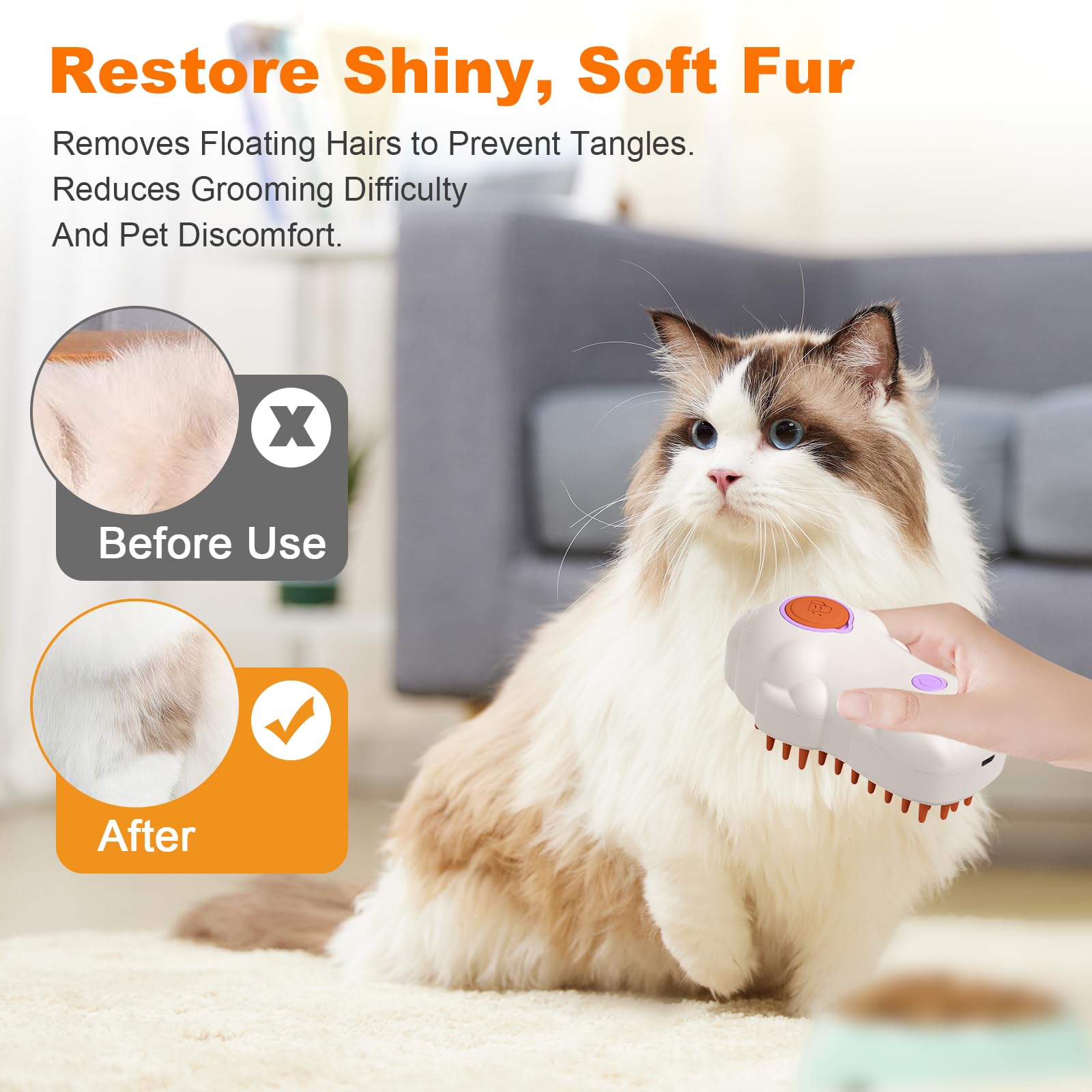 Steam Brush For Cats, Cat Steam Brush For Shedding, Rechargeable 3 In 1 Pet Brush For Dog And Cat, Cat Grooming Brush For Clean