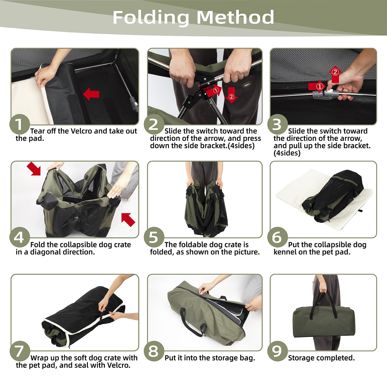 Pettycare 30 Inch Stainless Steel Collapsible Dog Crate - Soft Dog Crates For Medium Dogs, 4-Door Soft Sided Dog Kennel, Portable Foldable Travel Crate With Durable Mesh, Indoor & Outdoor, Olive Green