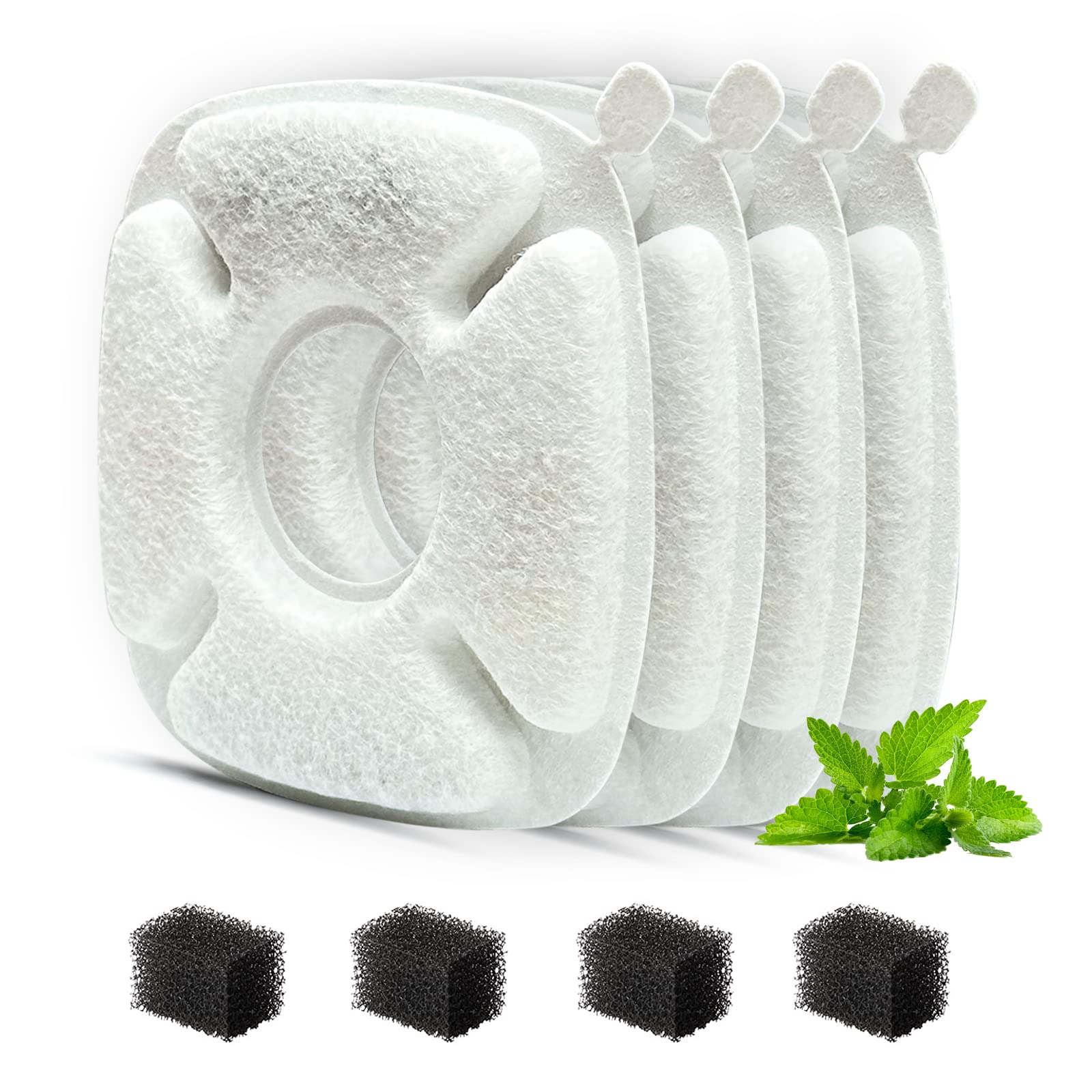 Cat Water Fountain Filter,Pet Fountain Filter Replacement Filters Compatible With Veken 95Oz/2.8L Pet Water Fountain,Contains 4 Cat Fountain Filter Replacement And 4 Sponges